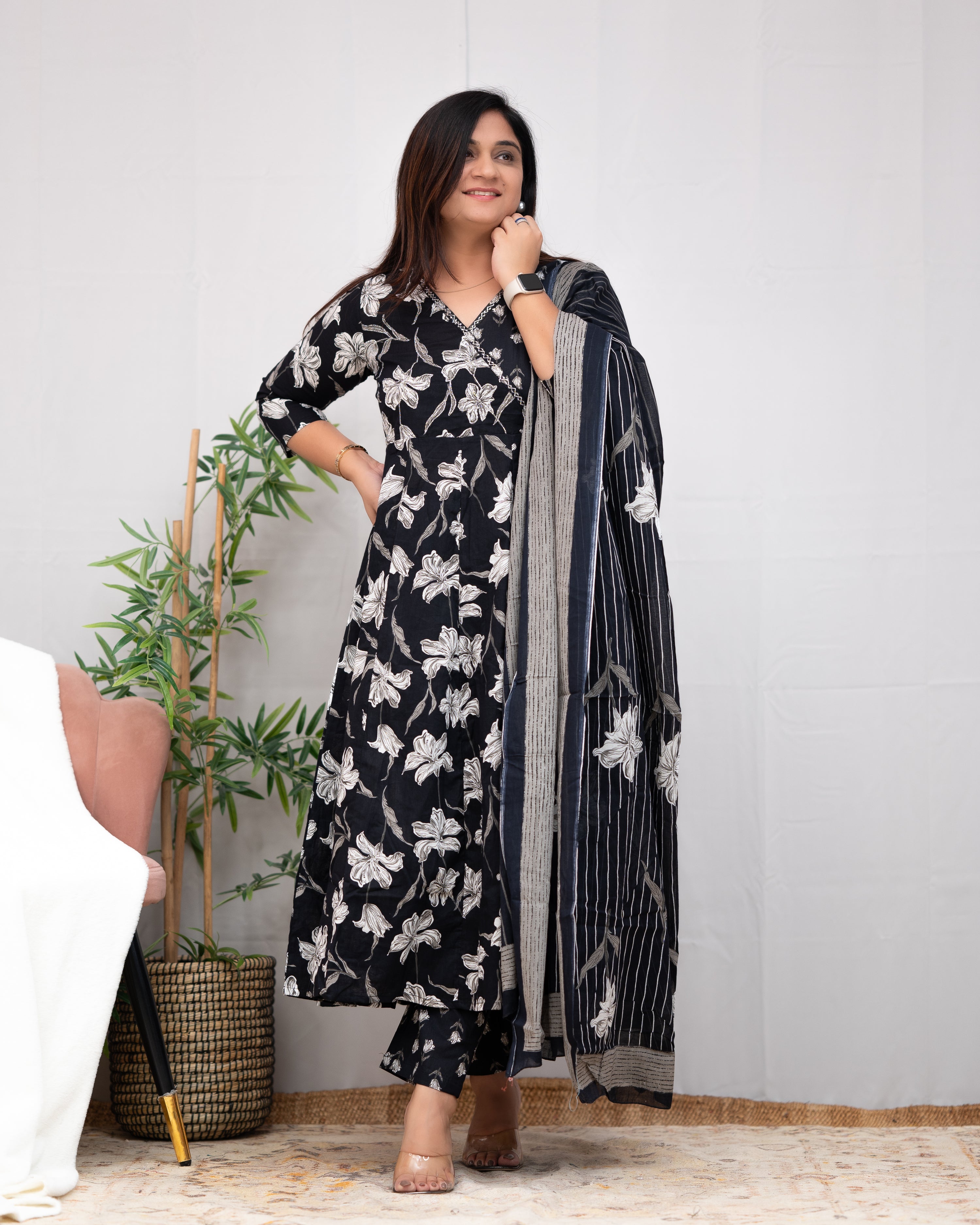 Annie Cotton Badla Embroidered Angrakha Anarkali Set - The Jaipur Studio