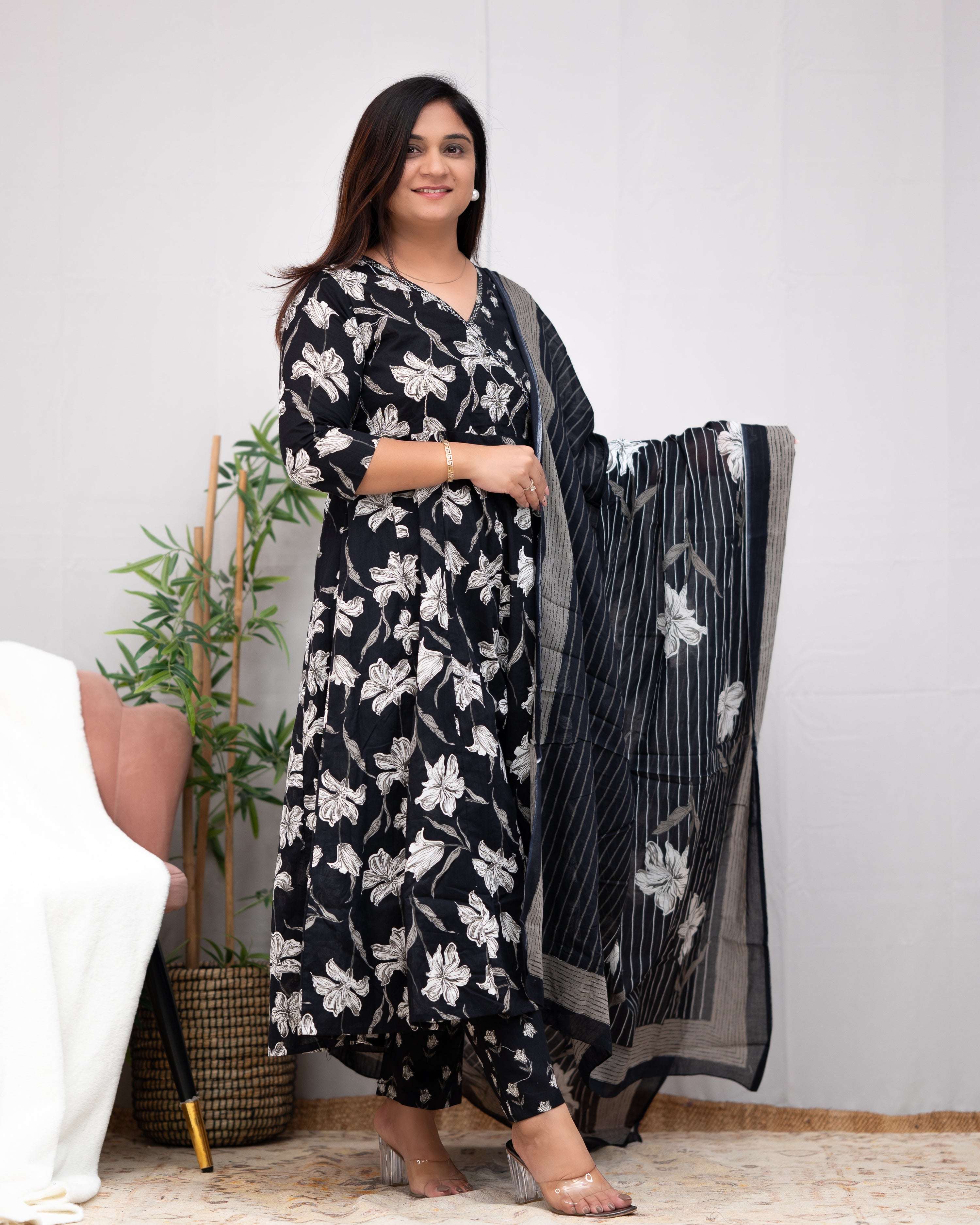 Annie Cotton Badla Embroidered Angrakha Anarkali Set - The Jaipur Studio
