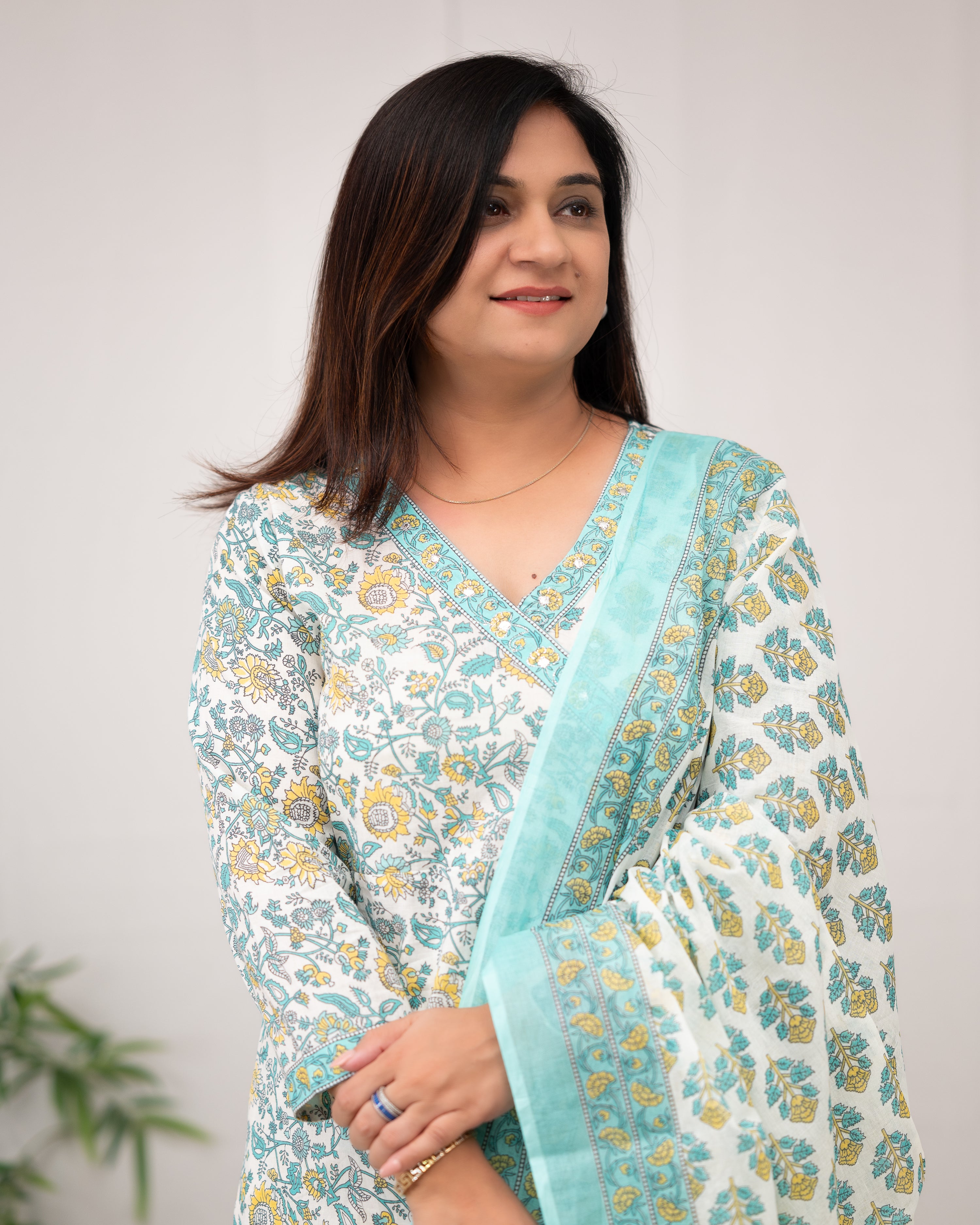 Aadhaya Angrakha Handblock Front Slit Pant Set - The Jaipur Studio