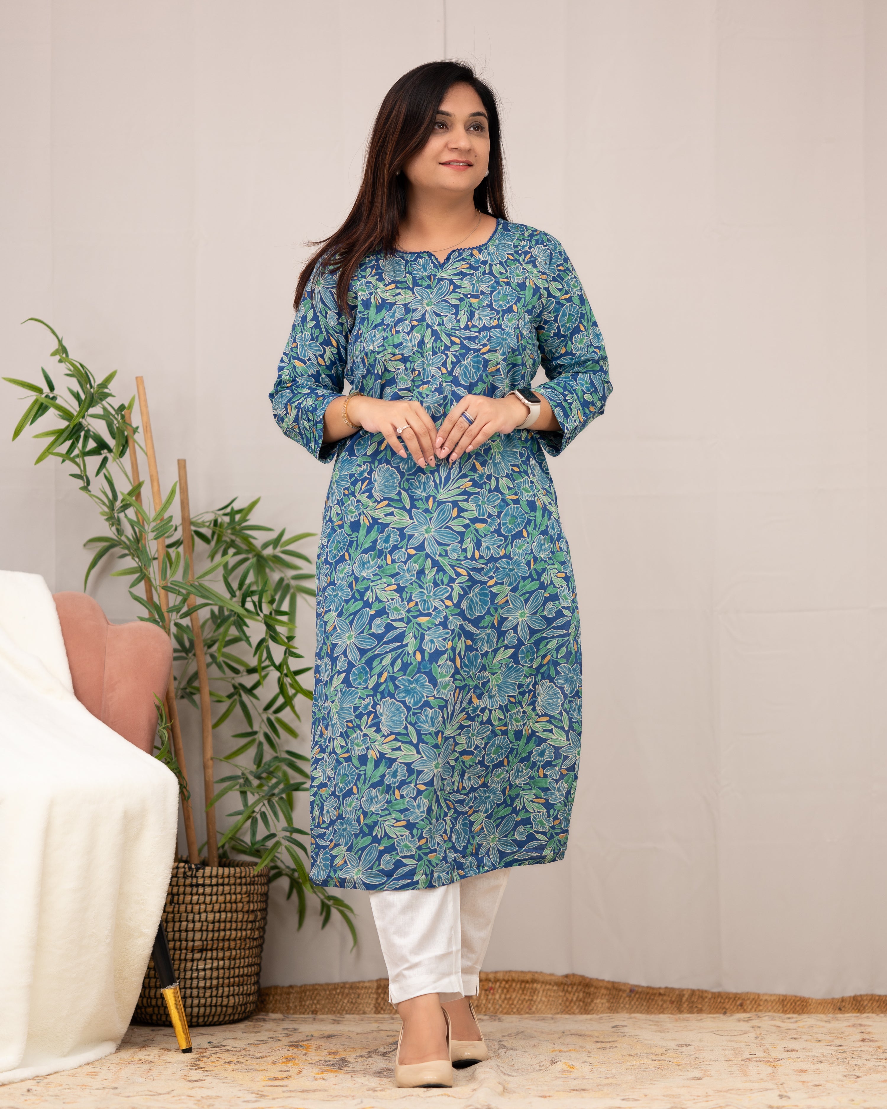 Lisha Floral Cotton Casual Kurta - The Jaipur Studio