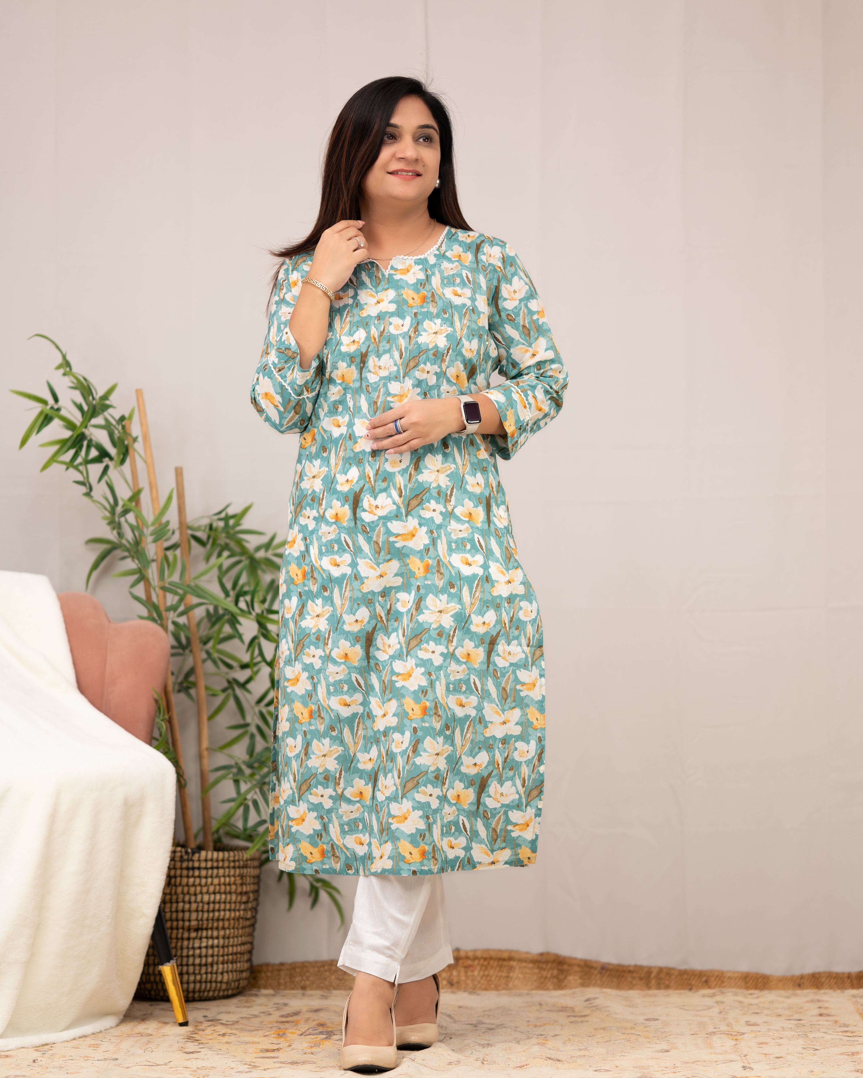 Lisha Floral Cotton Casual Kurta - The Jaipur Studio