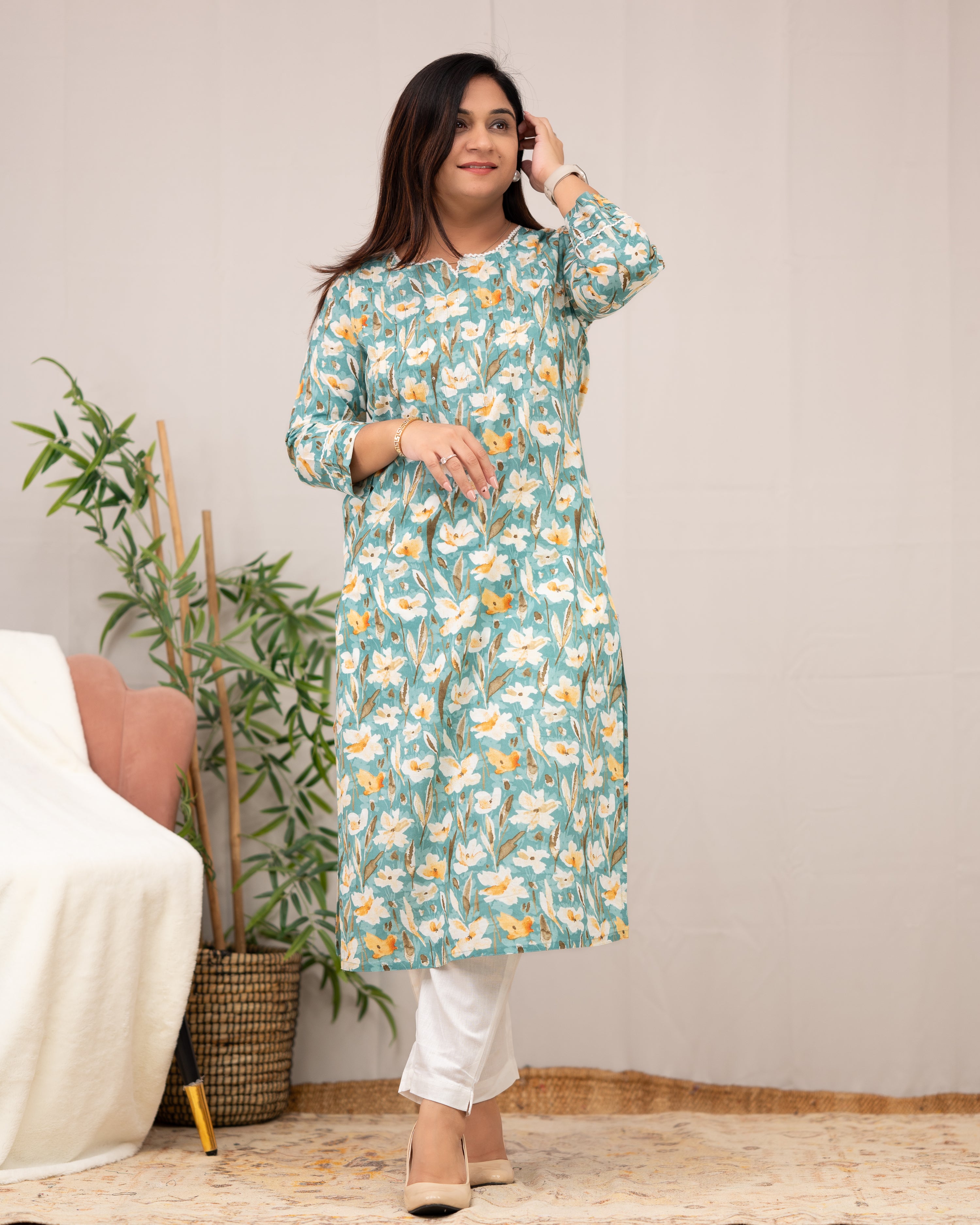 Lisha Floral Cotton Casual Kurta - The Jaipur Studio