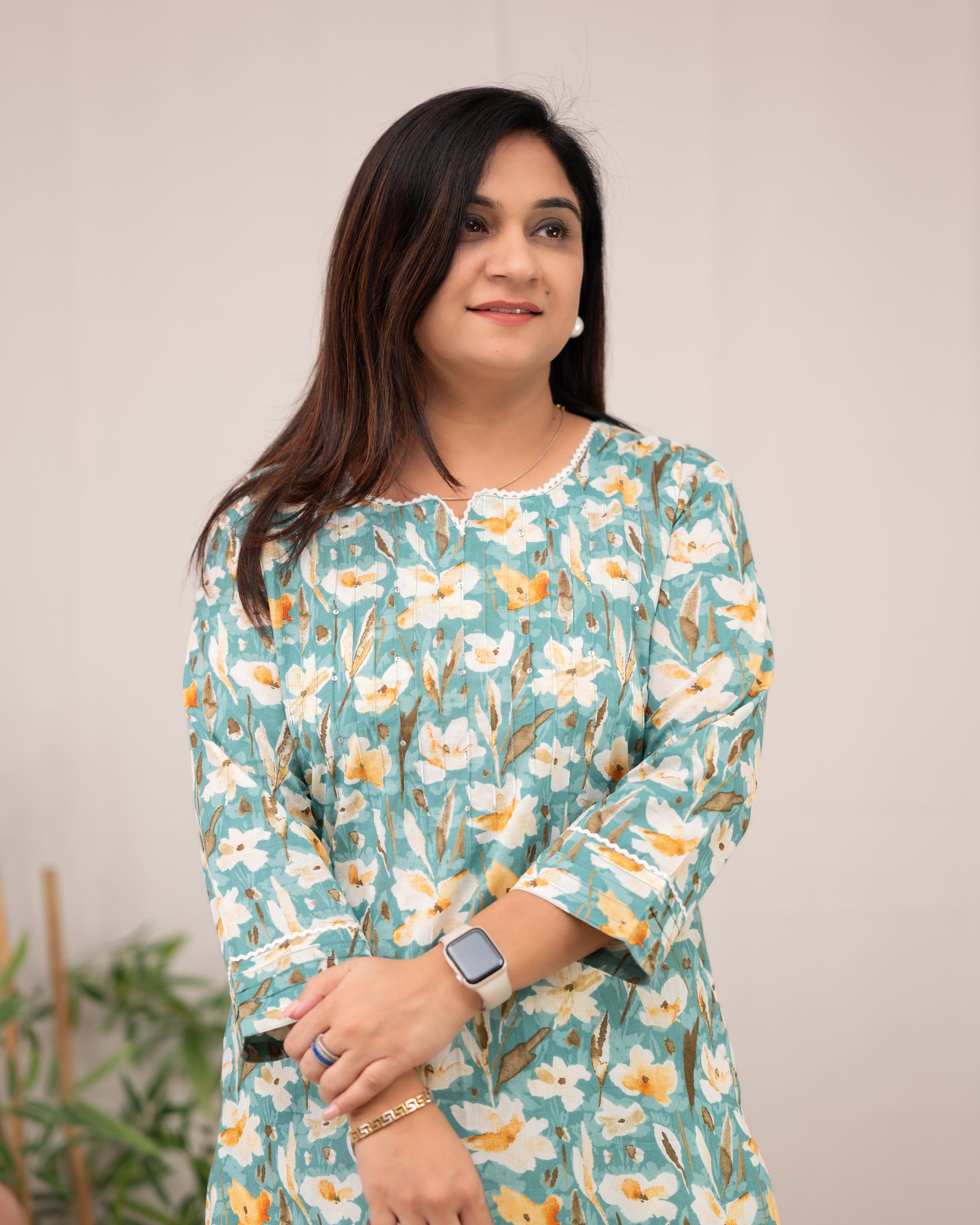 Lisha Floral Cotton Casual Kurta - The Jaipur Studio