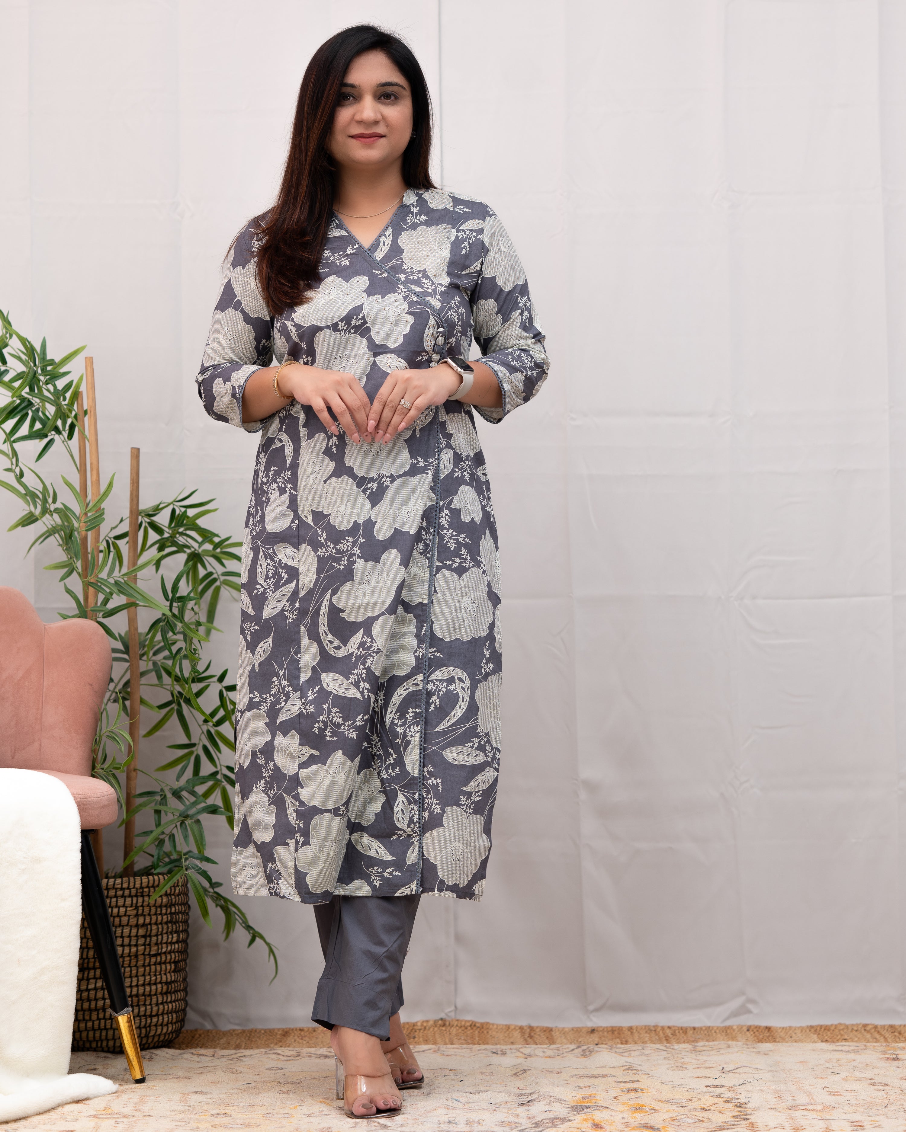 Anushka Casual Angrakha Style Cotton Pant Set - The Jaipur Studio