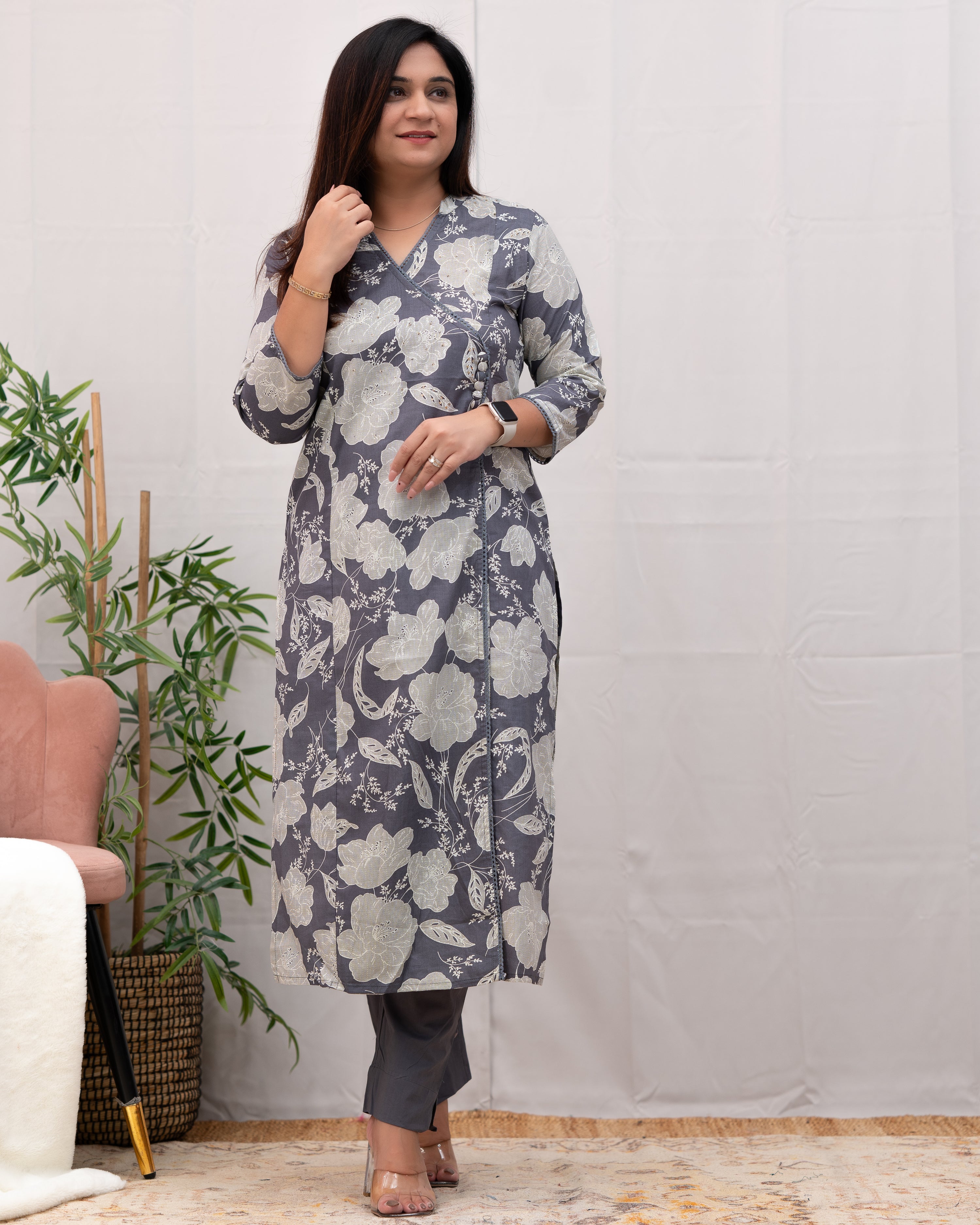 Anushka Casual Angrakha Style Cotton Pant Set - The Jaipur Studio