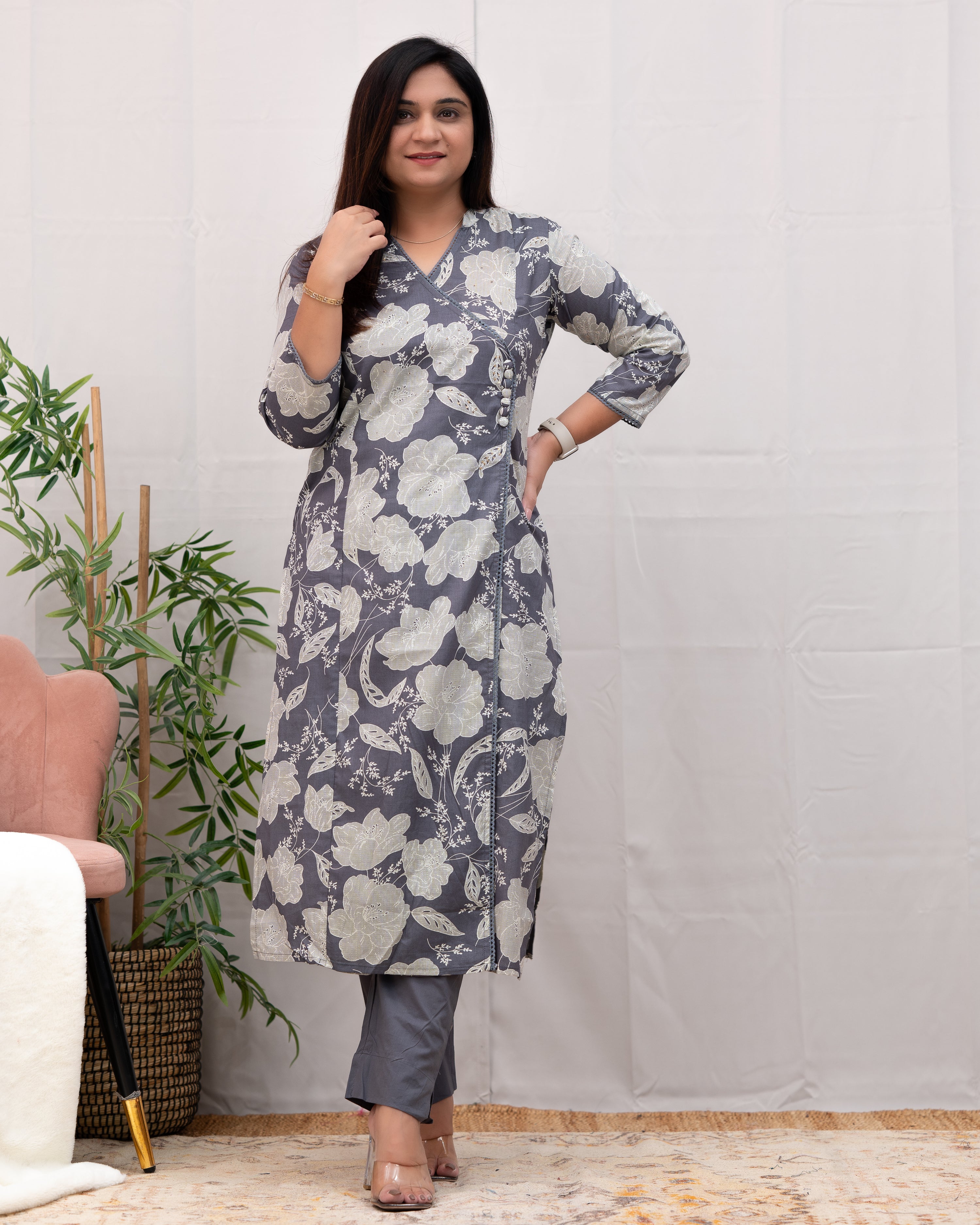 Anushka Casual Angrakha Style Cotton Pant Set - The Jaipur Studio
