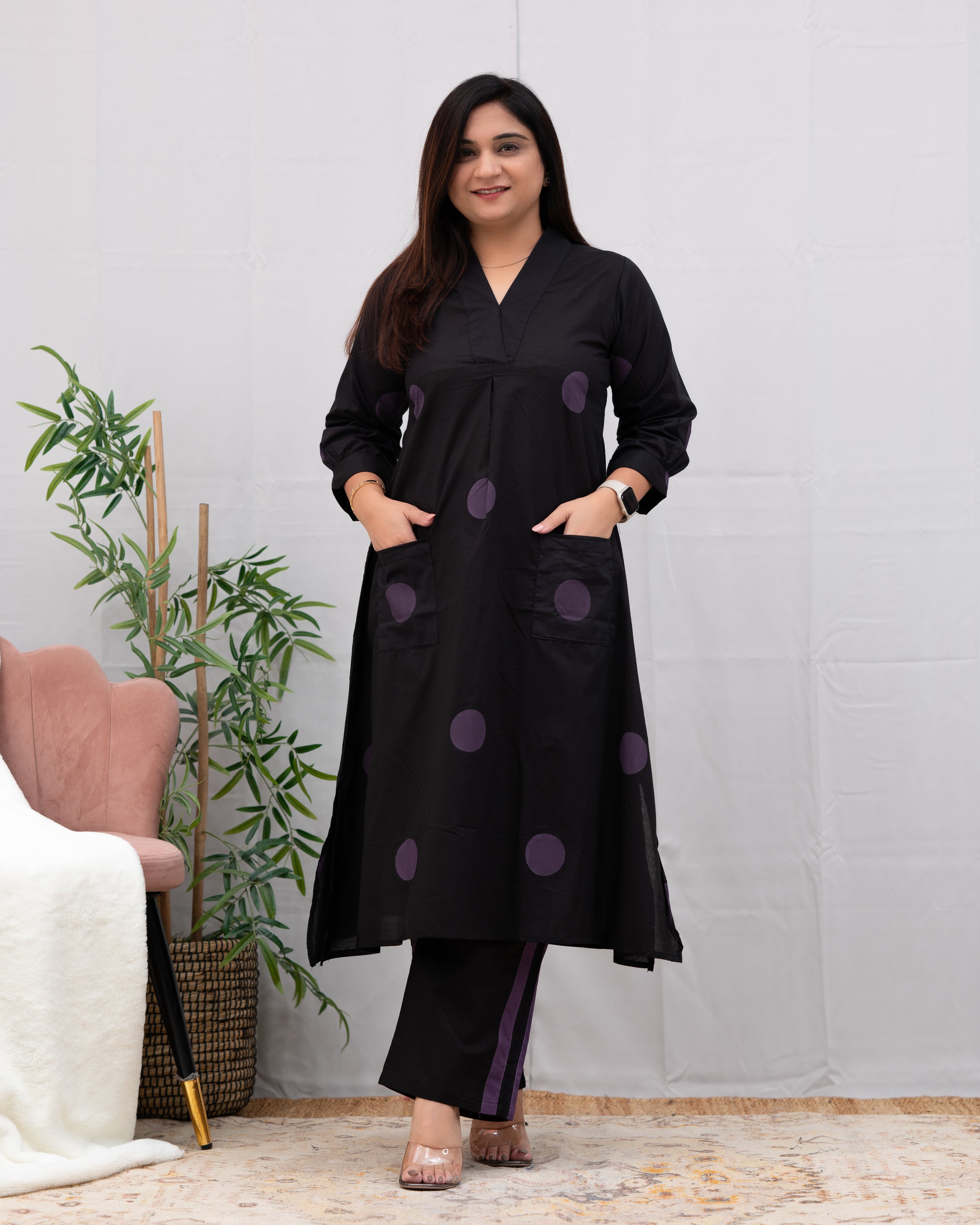 Leena Polka Print Cotton A-line Coord Set - The Jaipur Studio