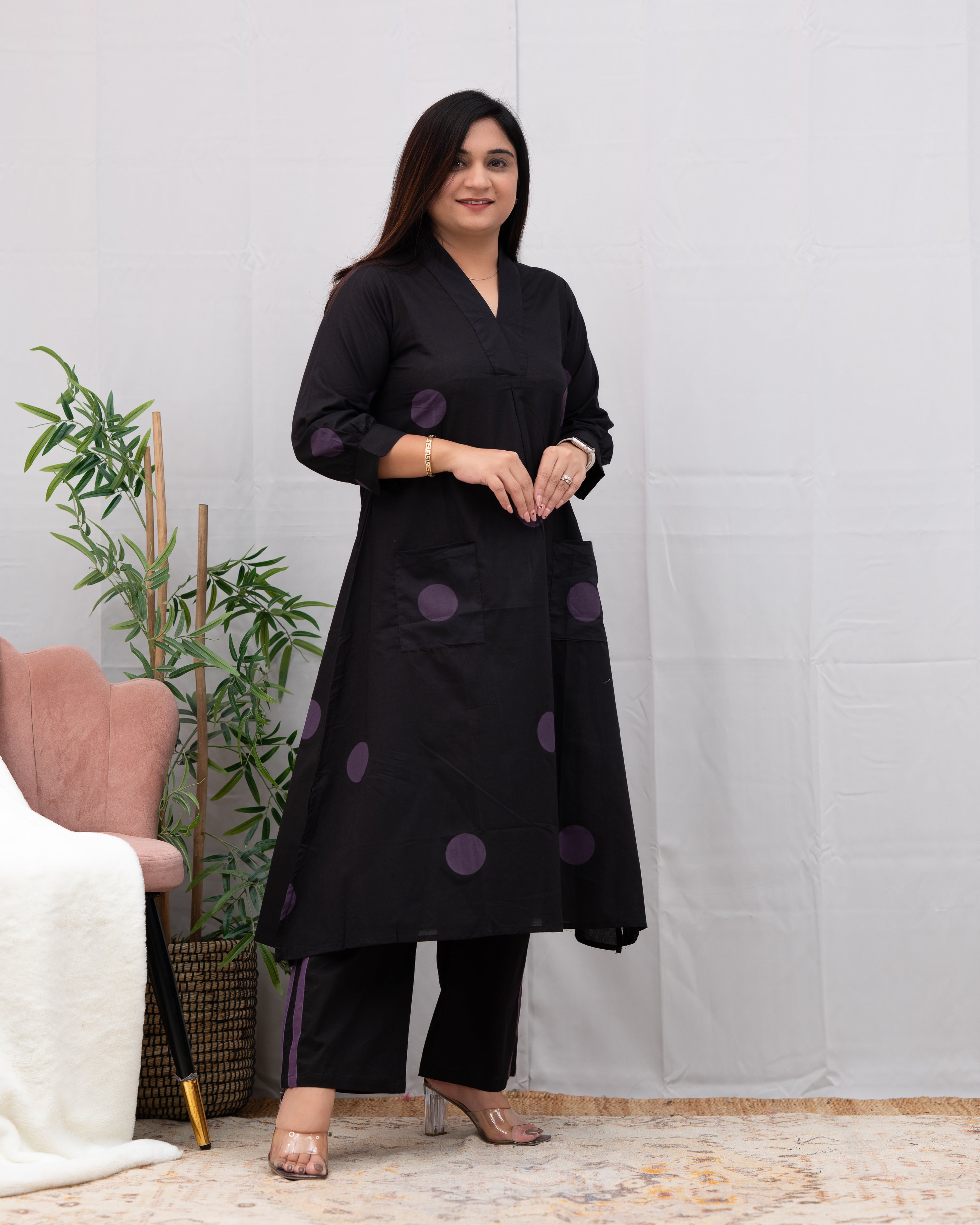 Leena Polka Print Cotton A-line Coord Set - The Jaipur Studio