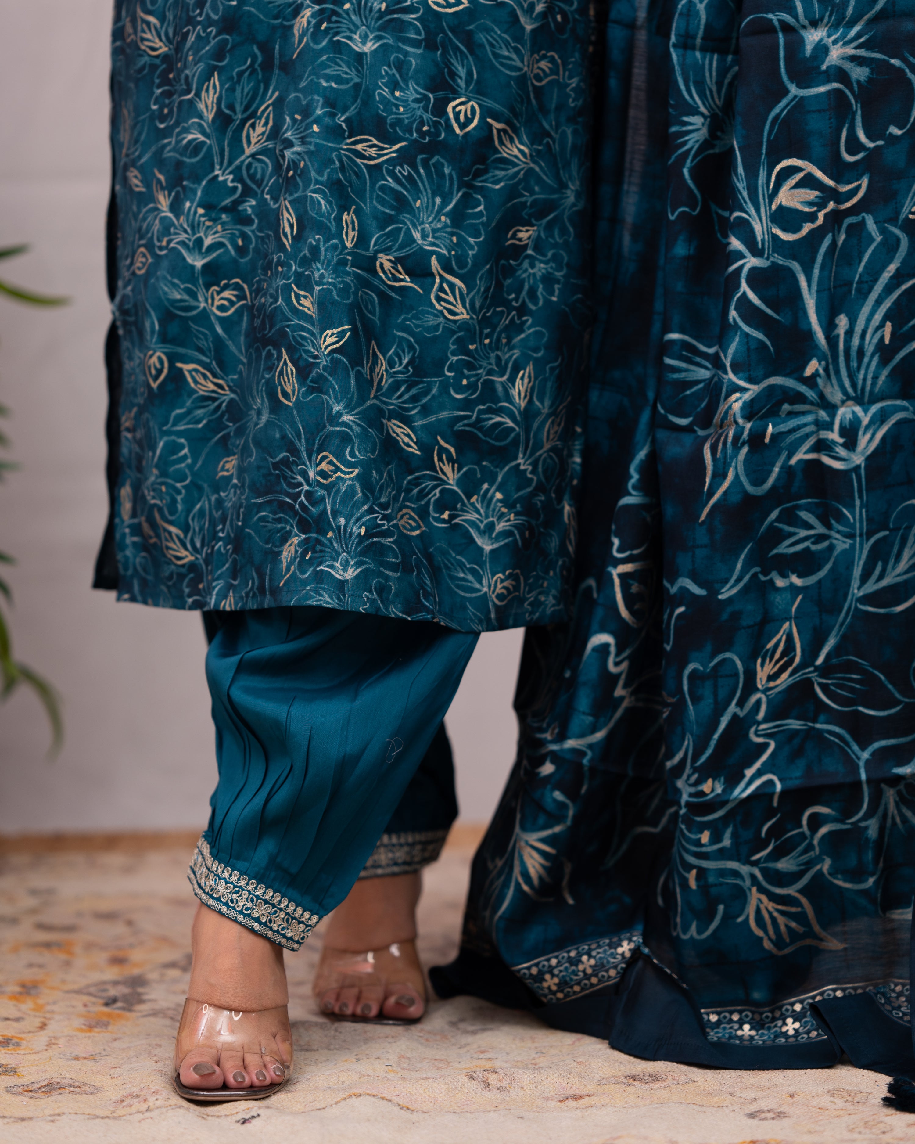 Rihana Muslin Heavy Embroidered Afgani Set - The Jaipur Studio