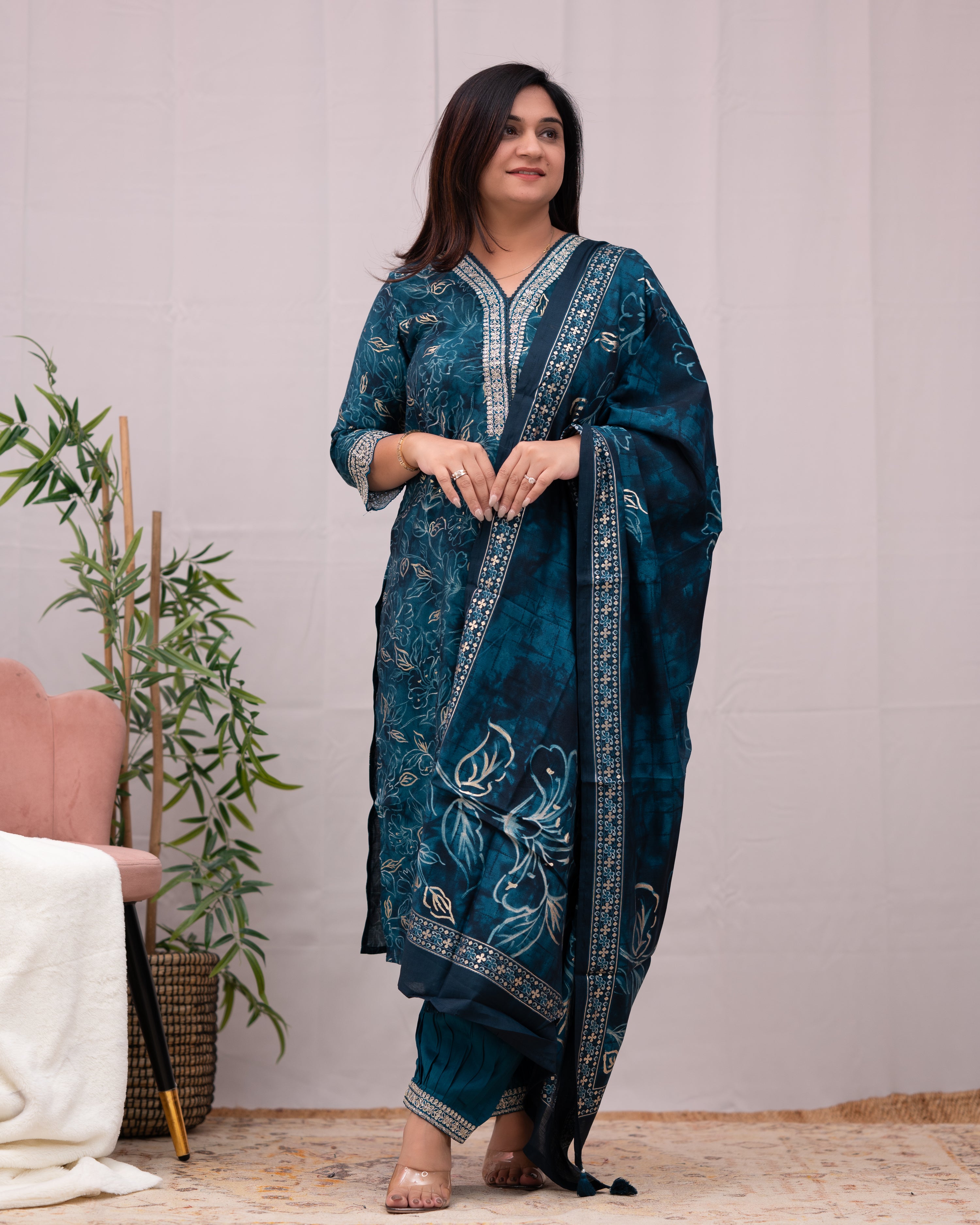 Rihana Muslin Heavy Embroidered Afgani Set - The Jaipur Studio