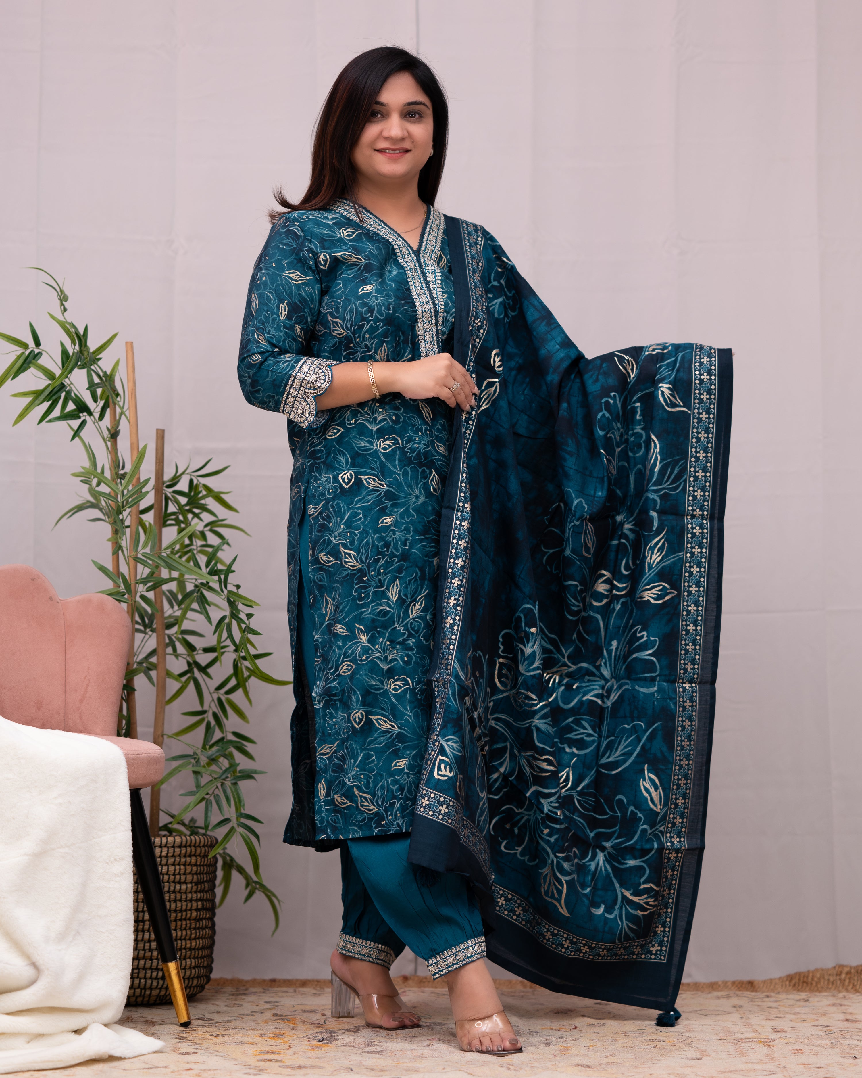 Rihana Muslin Heavy Embroidered Afgani Set - The Jaipur Studio