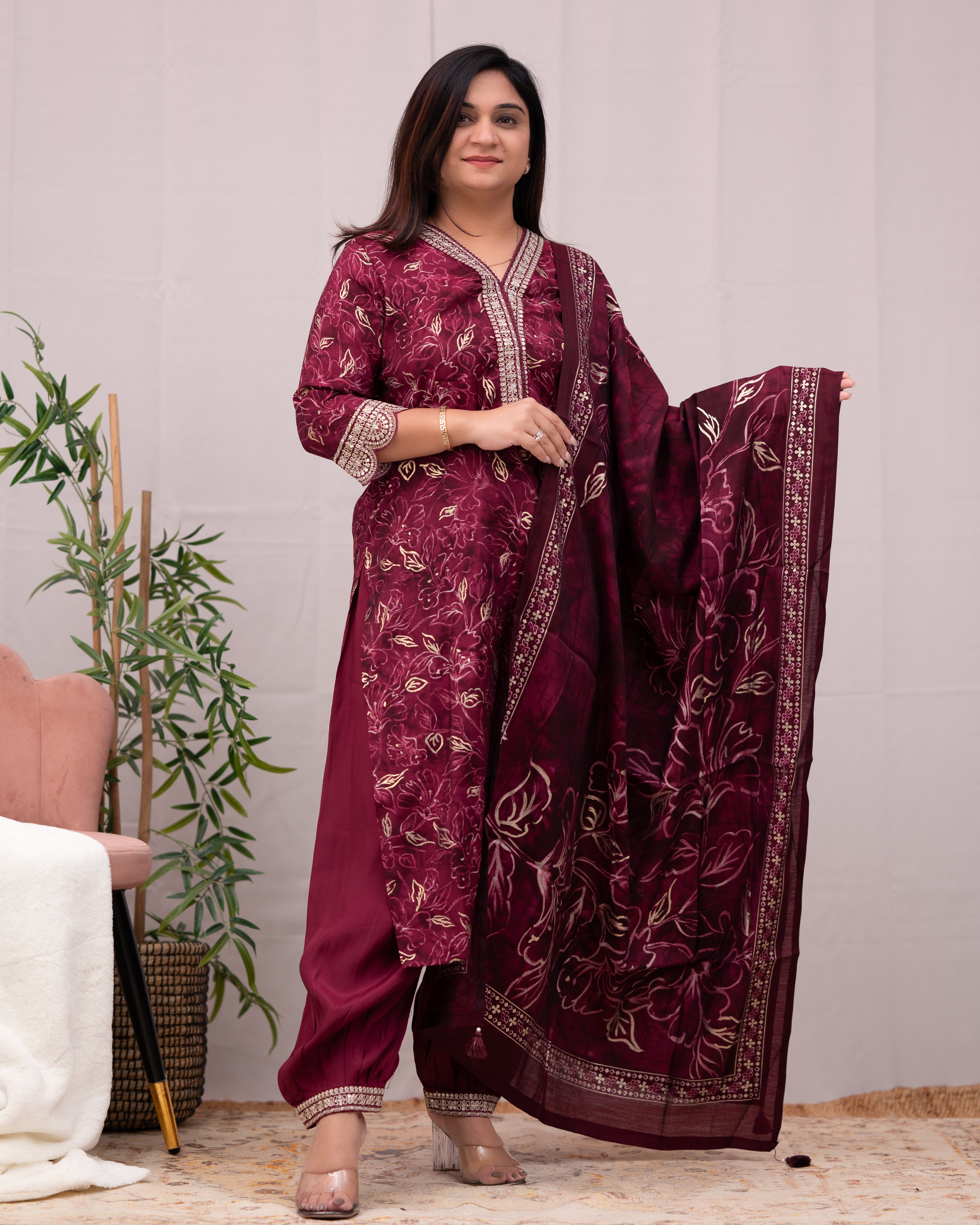 Rihana Muslin Heavy Embroidered Afgani Set - The Jaipur Studio