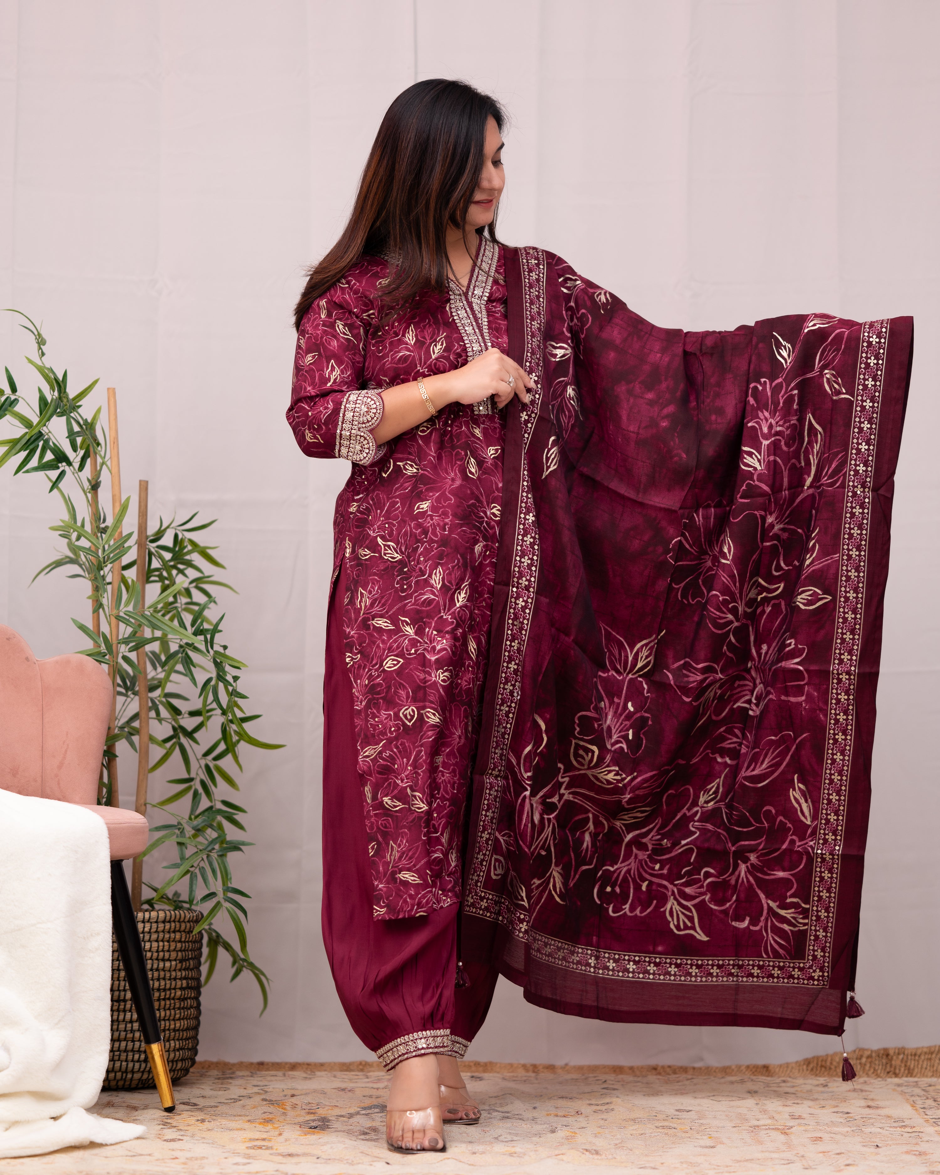 Rihana Muslin Heavy Embroidered Afgani Set - The Jaipur Studio