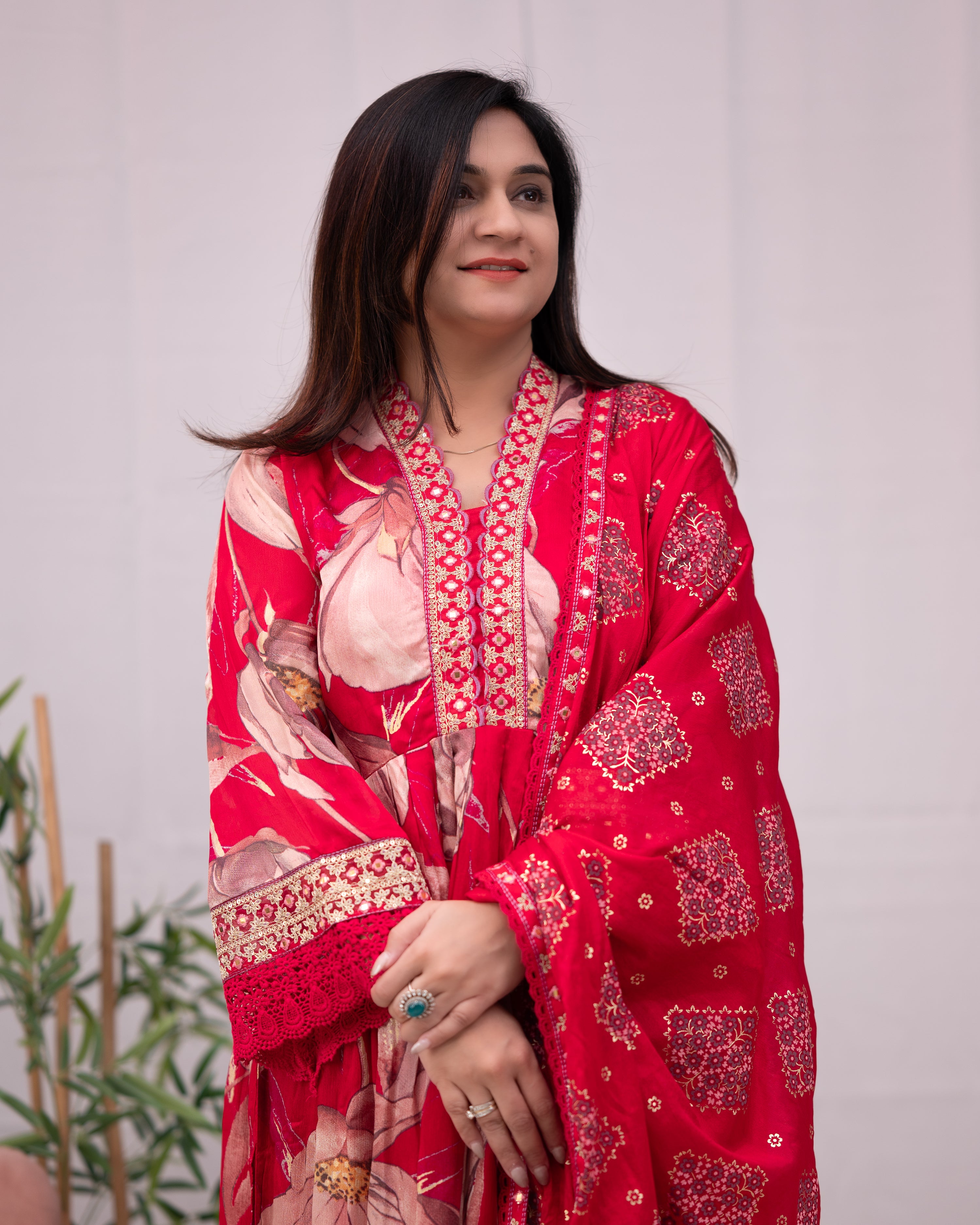 Samiksha Chinnon Embroidered Floral Nyra Pant Set - The Jaipur Studio