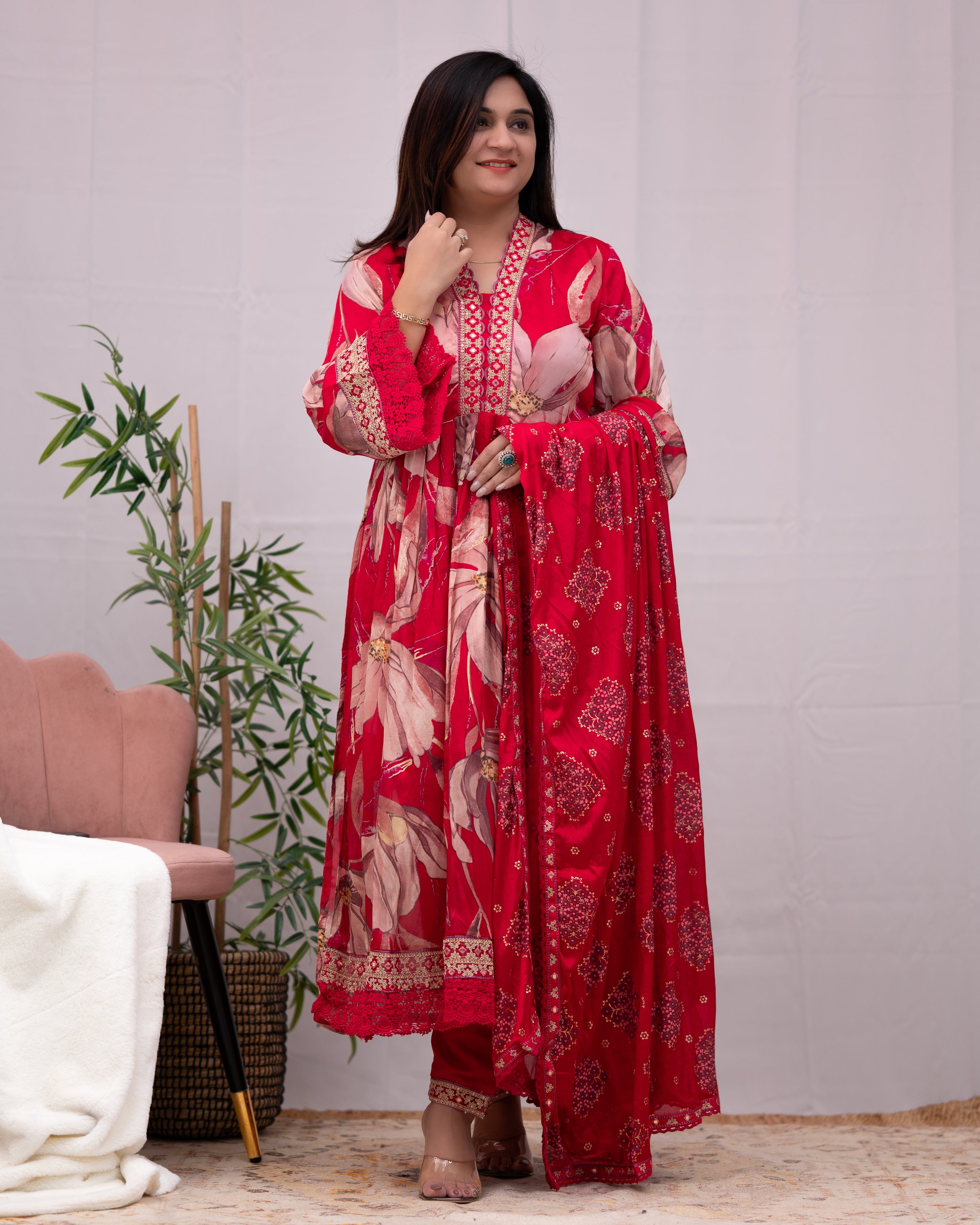 Samiksha Chinnon Embroidered Floral Nyra Pant Set - The Jaipur Studio