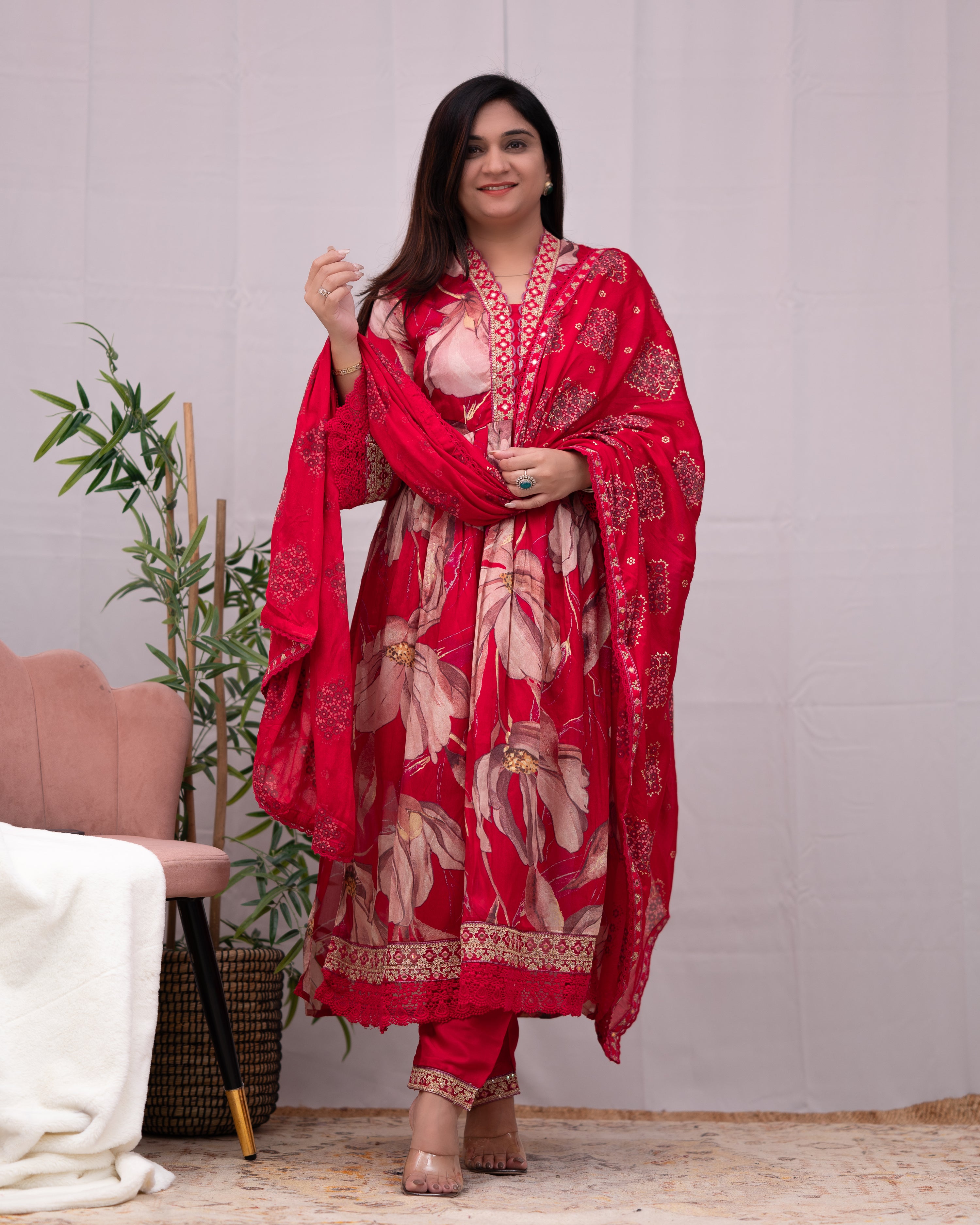 Samiksha Chinnon Embroidered Floral Nyra Pant Set - The Jaipur Studio