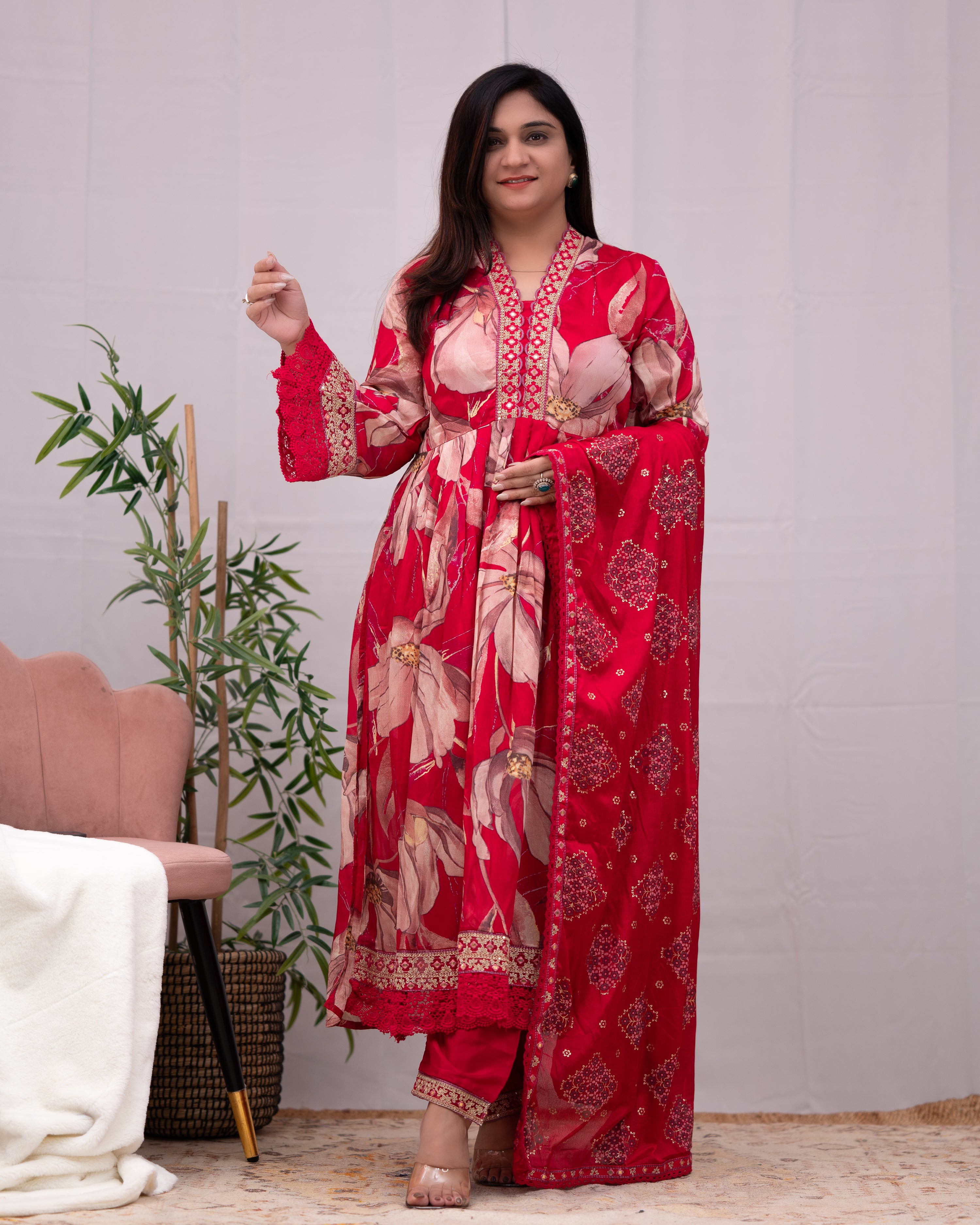 Samiksha Chinnon Embroidered Floral Nyra Pant Set - The Jaipur Studio