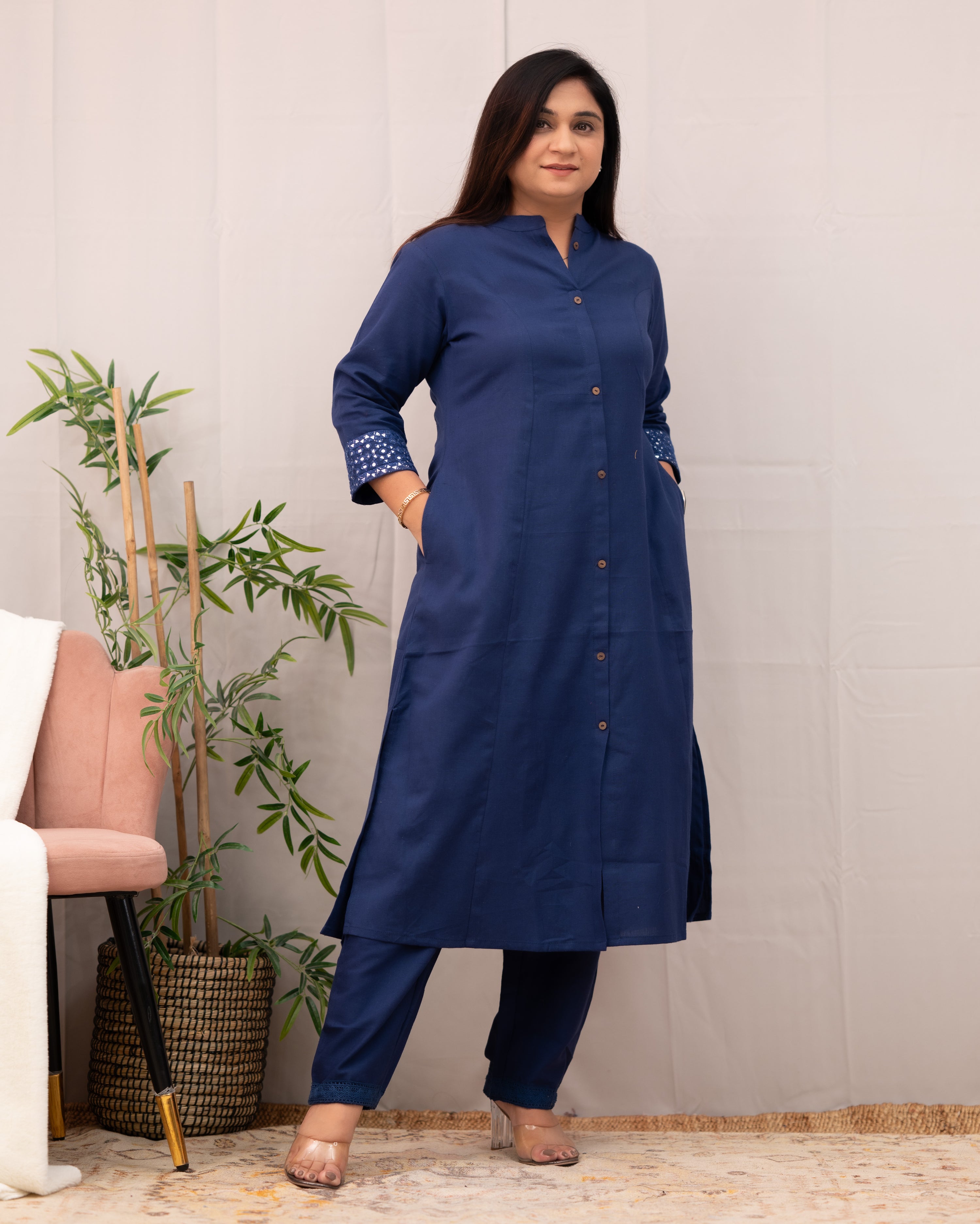 Raveena A-line Embroidered  Cotton casual Pant Set - The Jaipur Studio