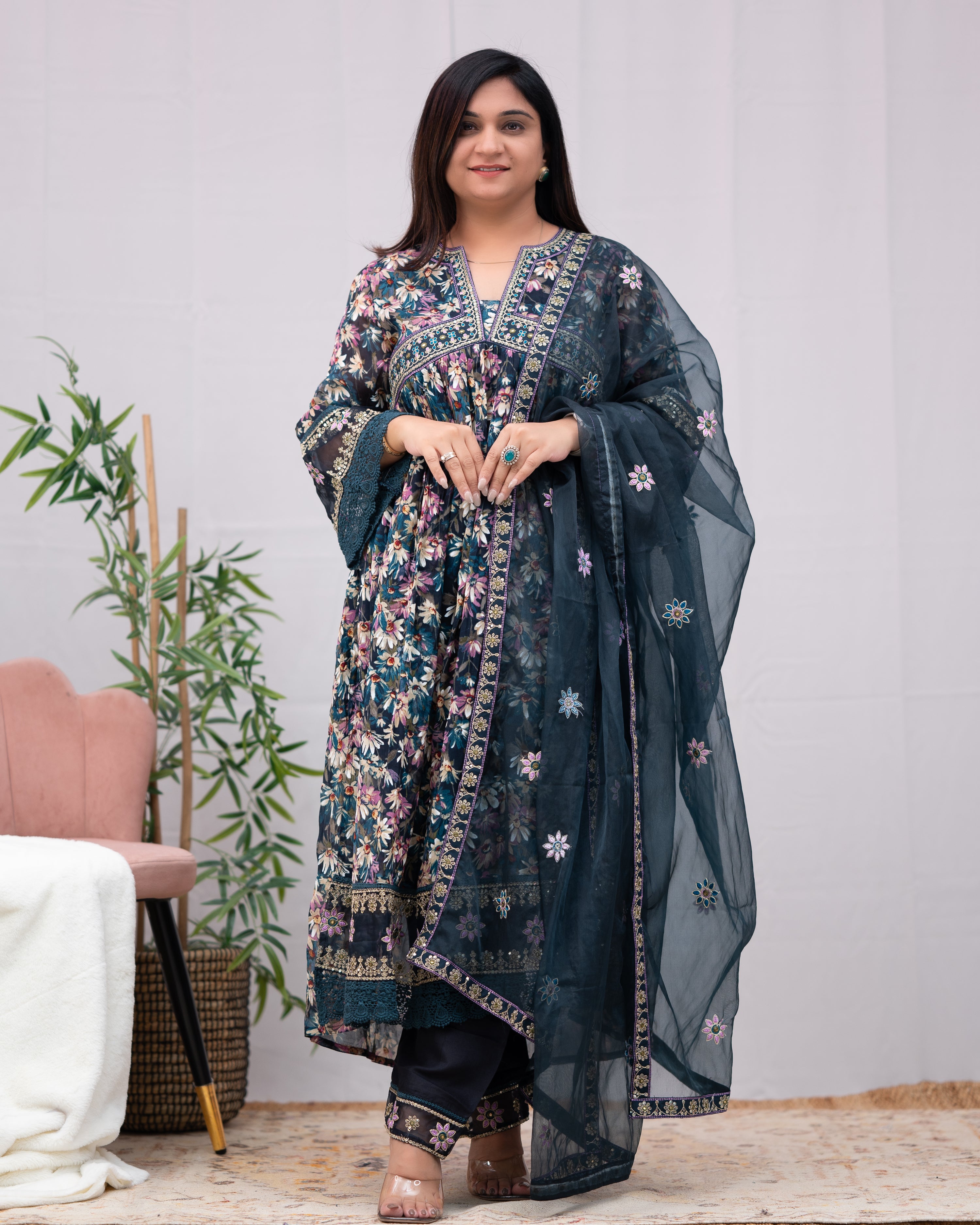 Chinnon Embroidered Floral Alia Pant Set - The Jaipur Studio