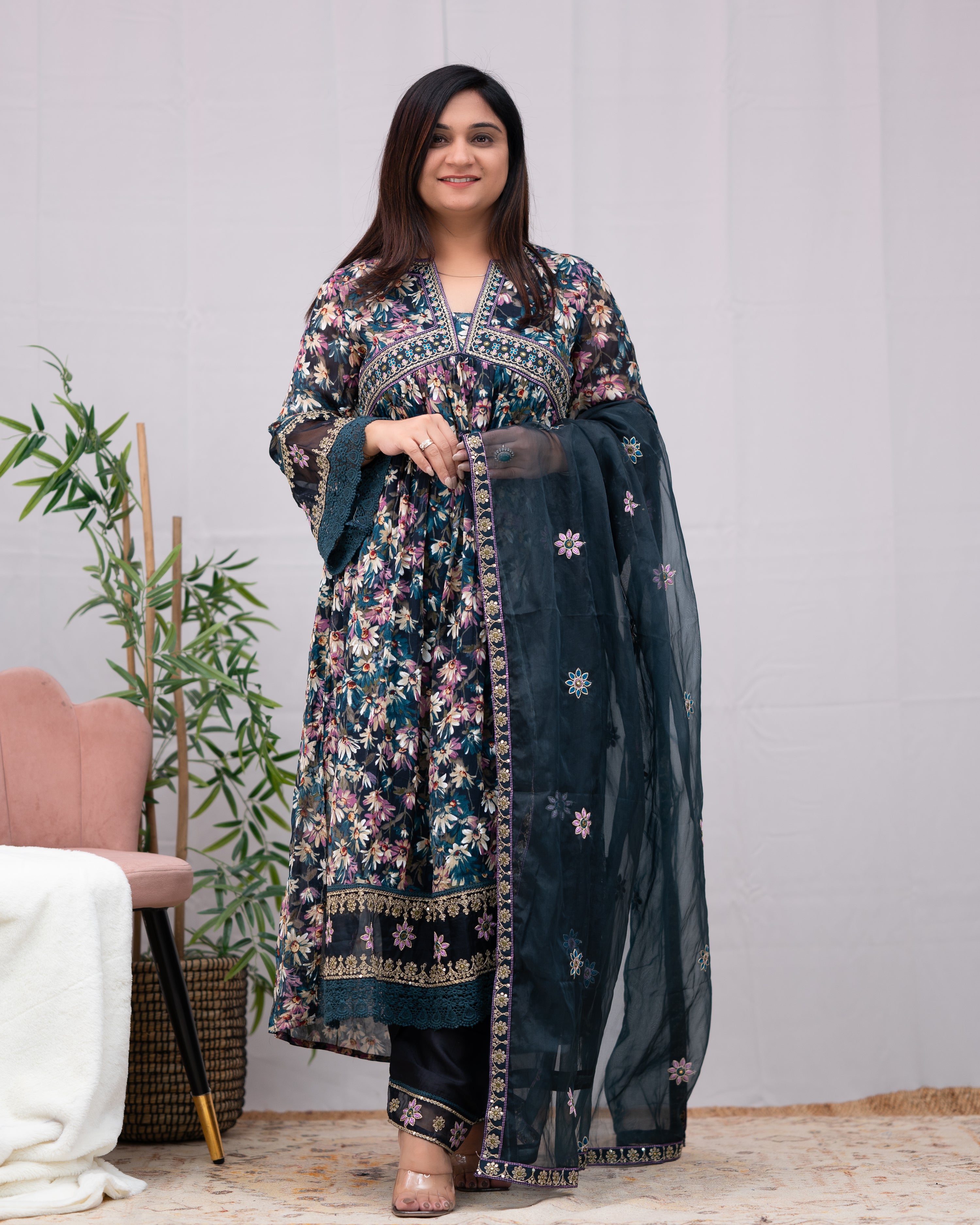 Chinnon Embroidered Floral Alia Pant Set - The Jaipur Studio