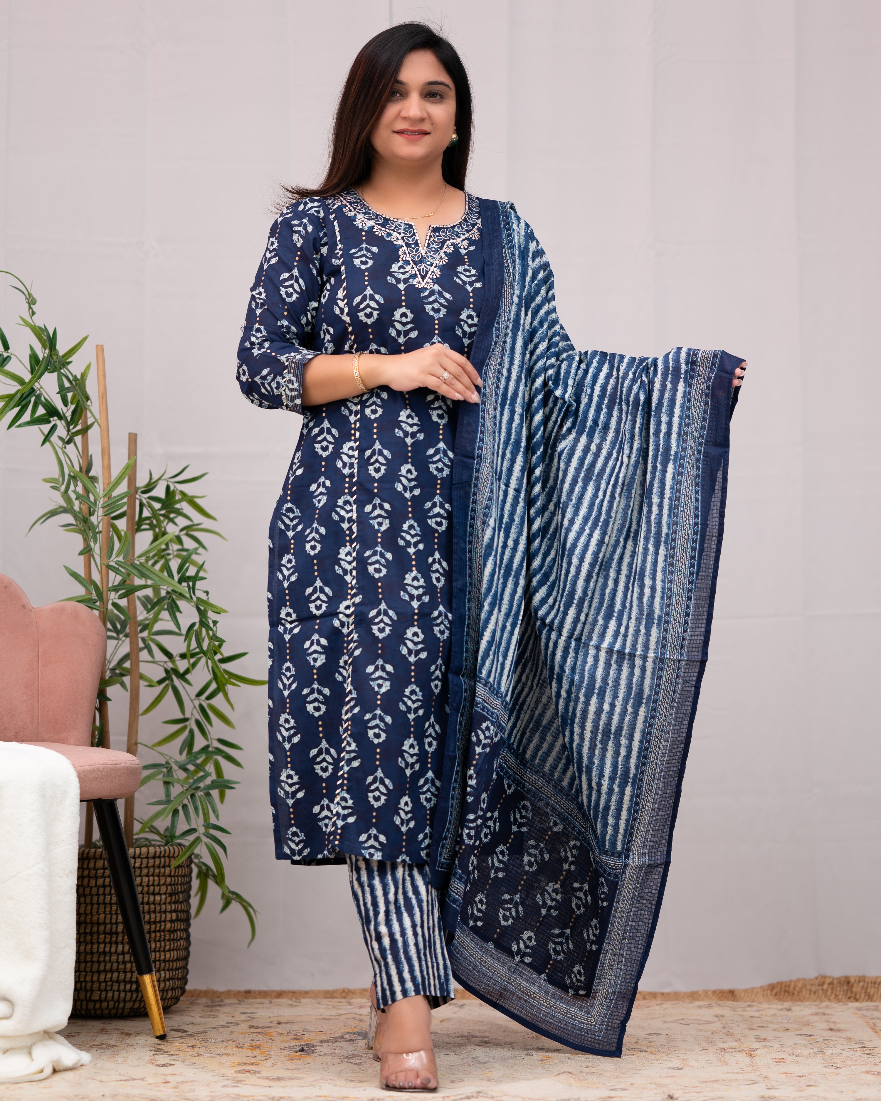 Anina Cotton Zari Embroidered Pant Set - The Jaipur Studio