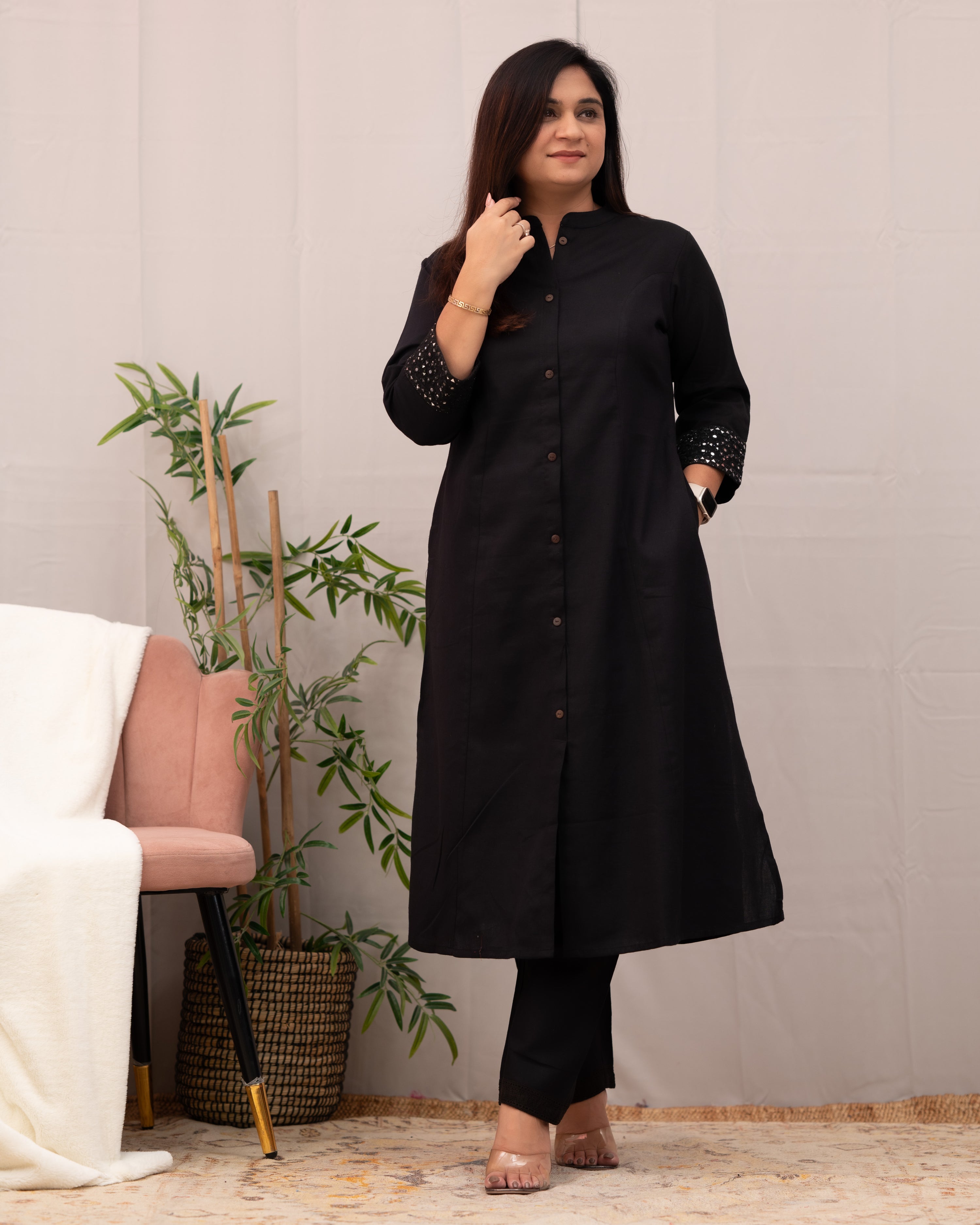 Raveena A-line Embroidered  Cotton casual Pant Set - The Jaipur Studio