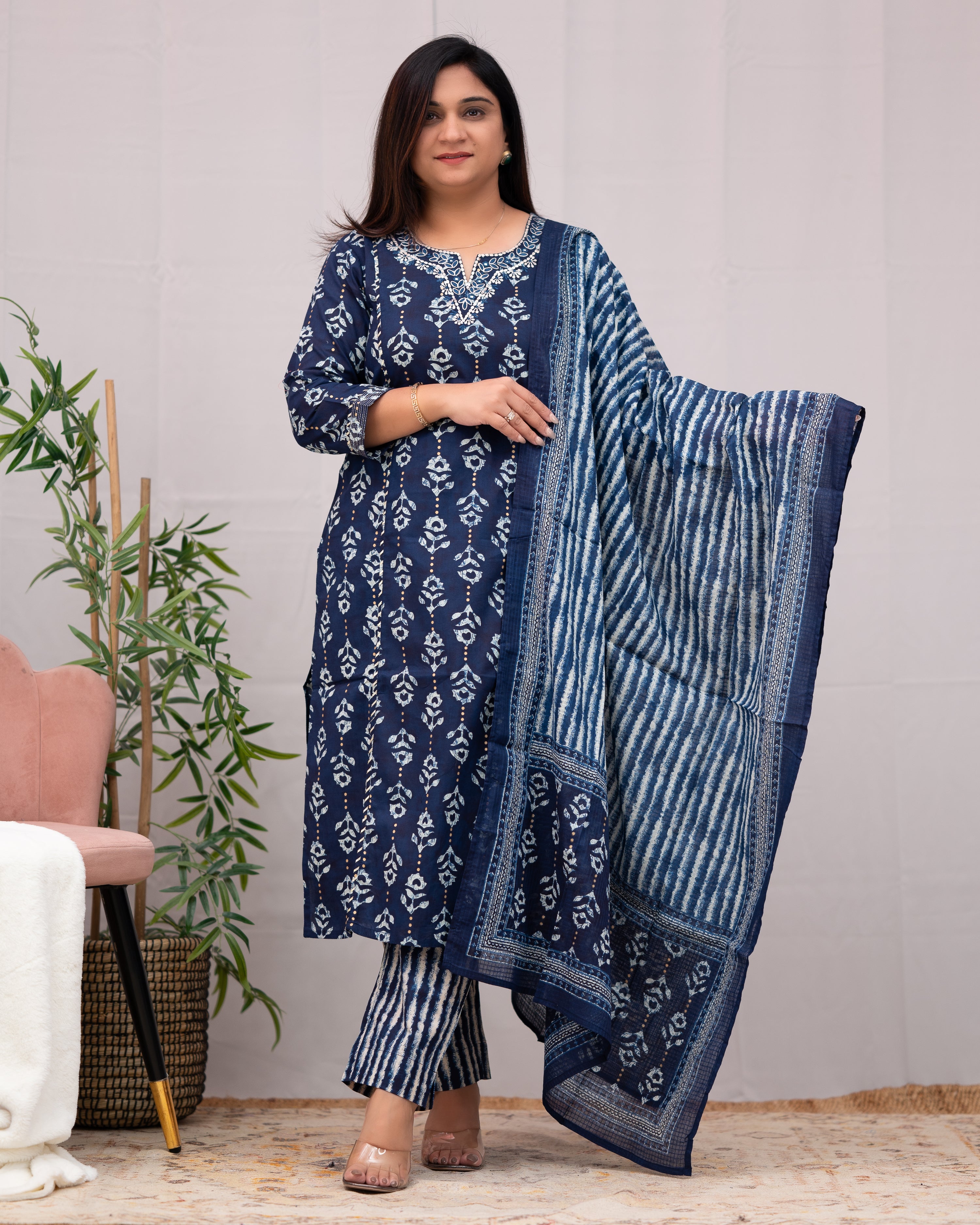 Anina Cotton Zari Embroidered Pant Set - The Jaipur Studio