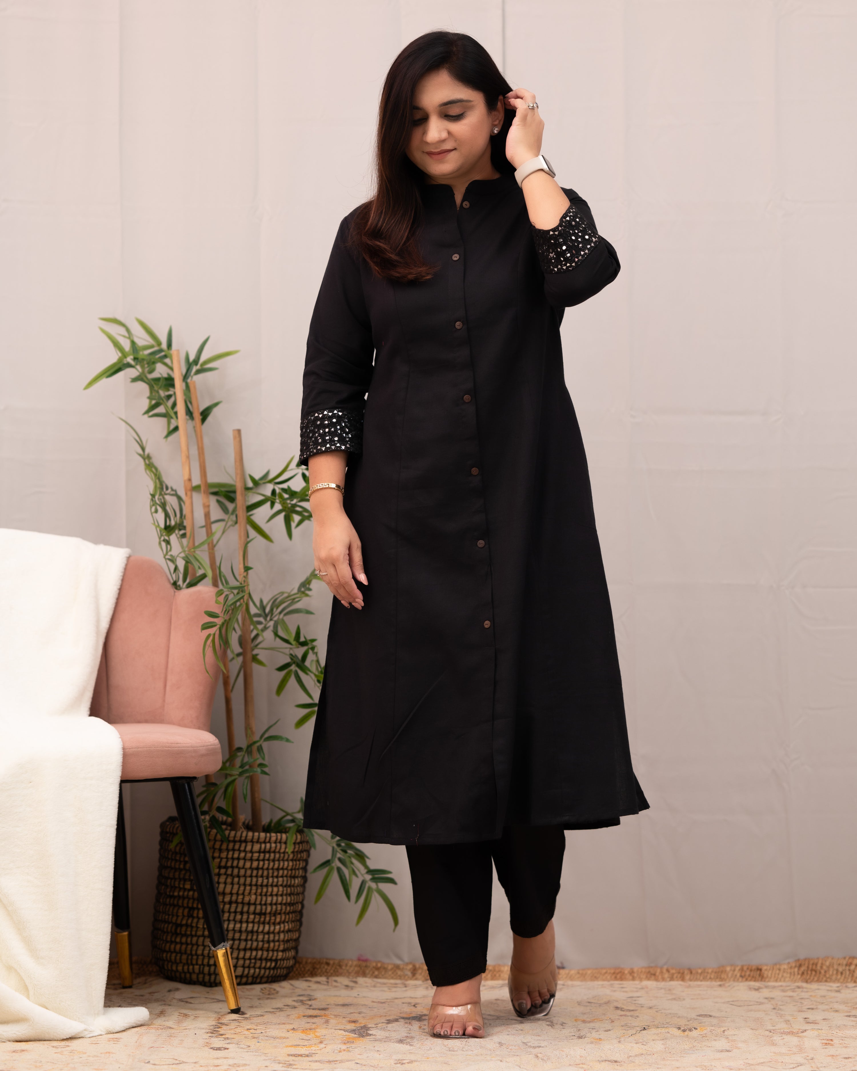 Raveena A-line Embroidered  Cotton casual Pant Set - The Jaipur Studio