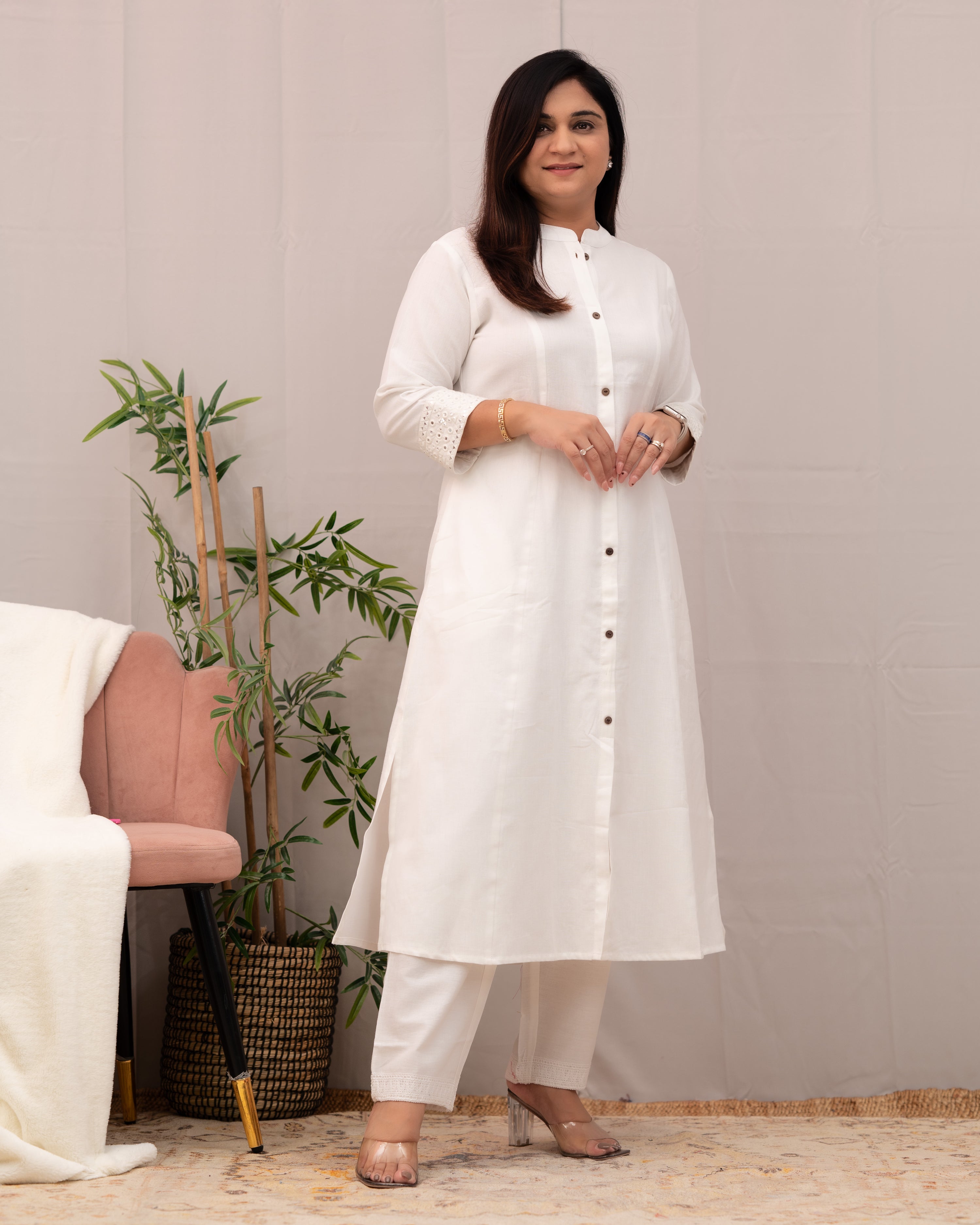 Raveena A-line Embroidered  Cotton casual Pant Set - The Jaipur Studio
