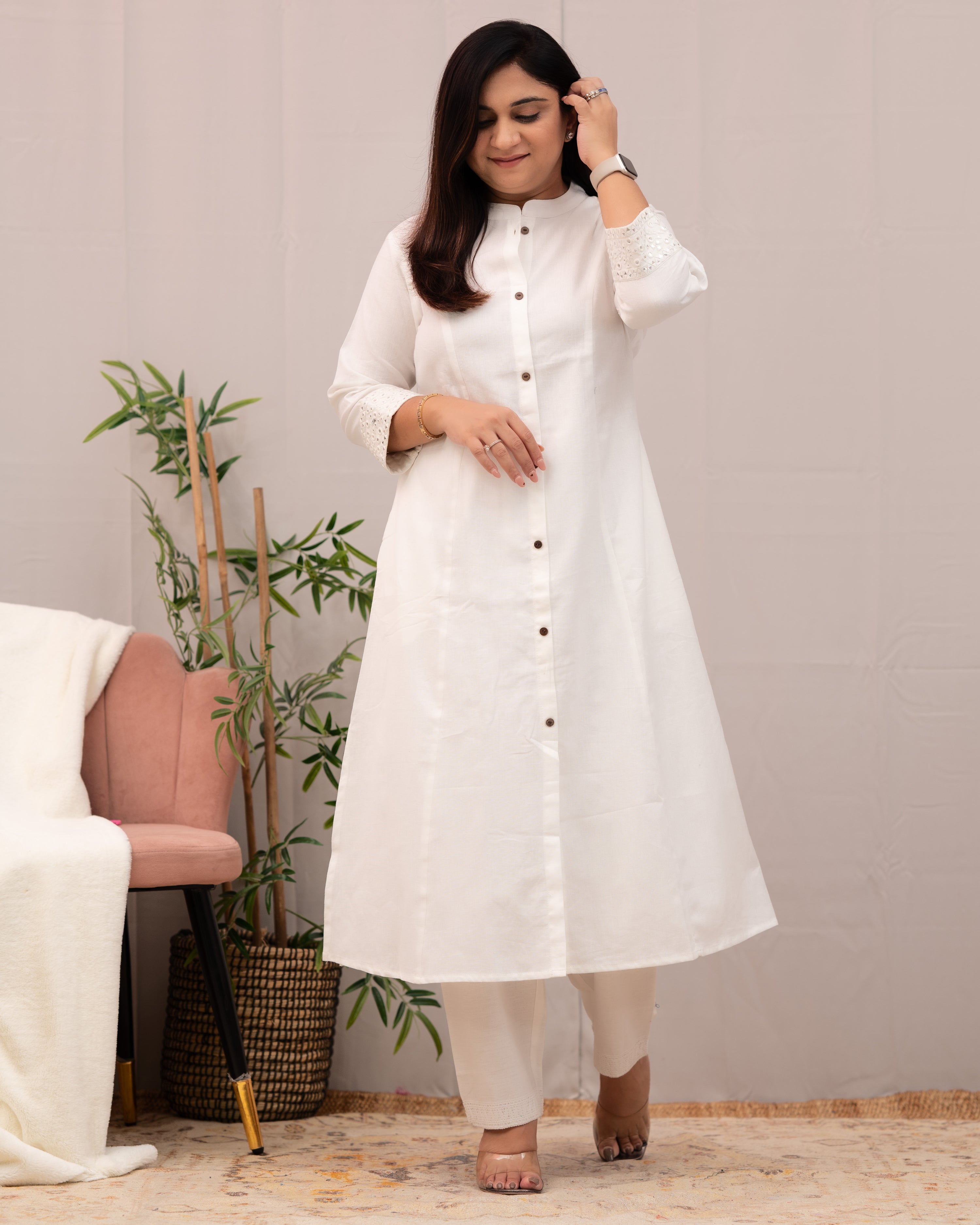 Raveena A-line Embroidered  Cotton casual Pant Set - The Jaipur Studio