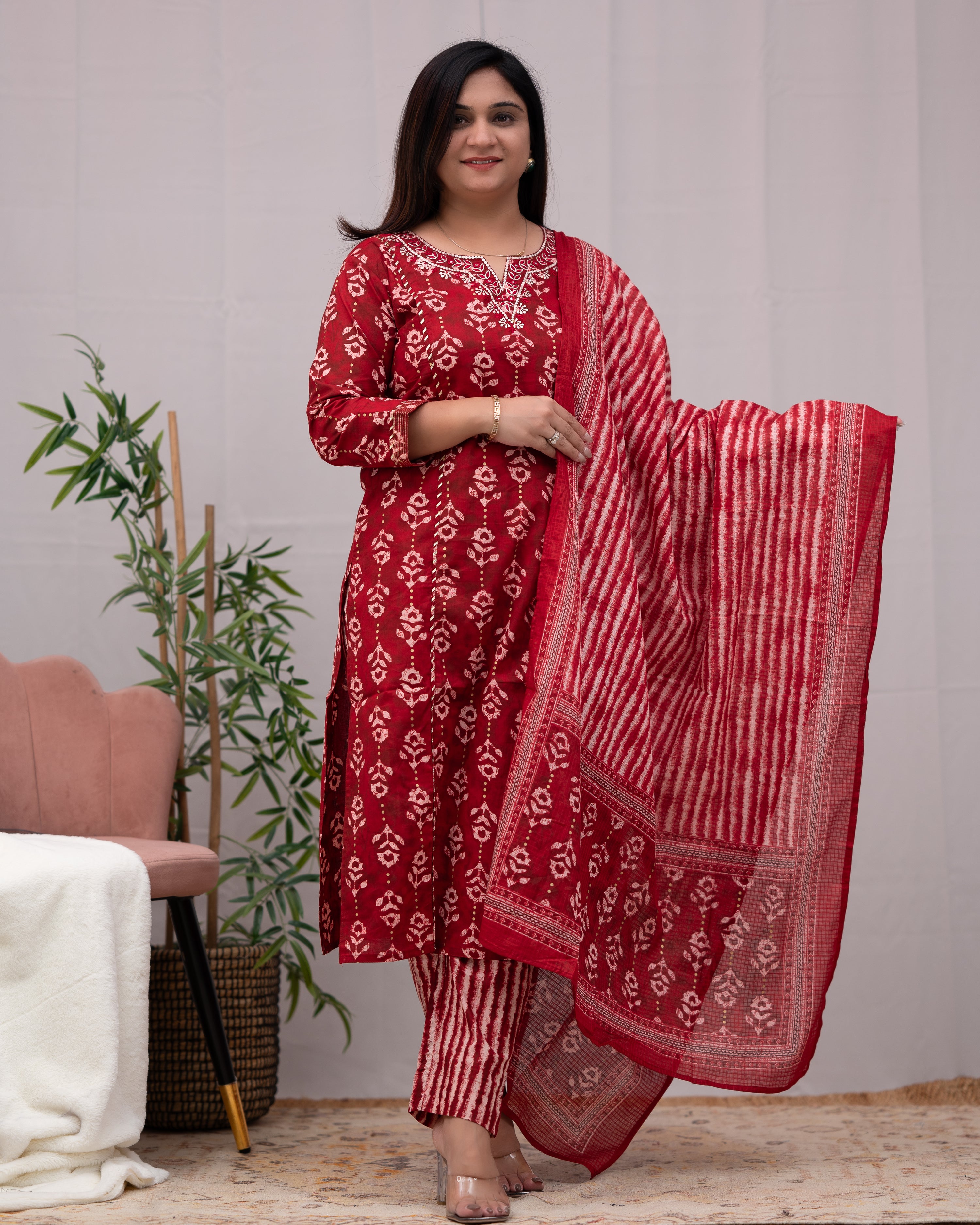 Anina Cotton Zari Embroidered Pant Set - The Jaipur Studio