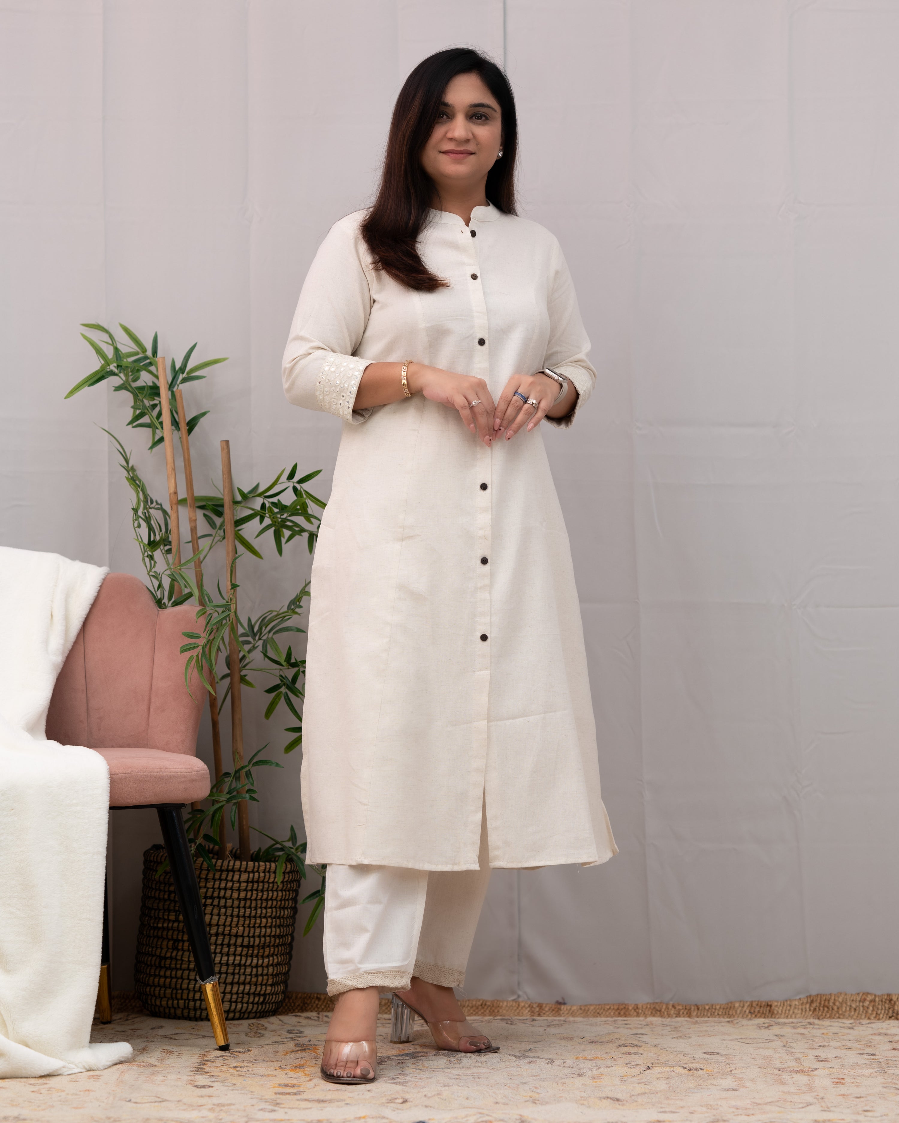Raveena A-line Embroidered  Cotton casual Pant Set - The Jaipur Studio