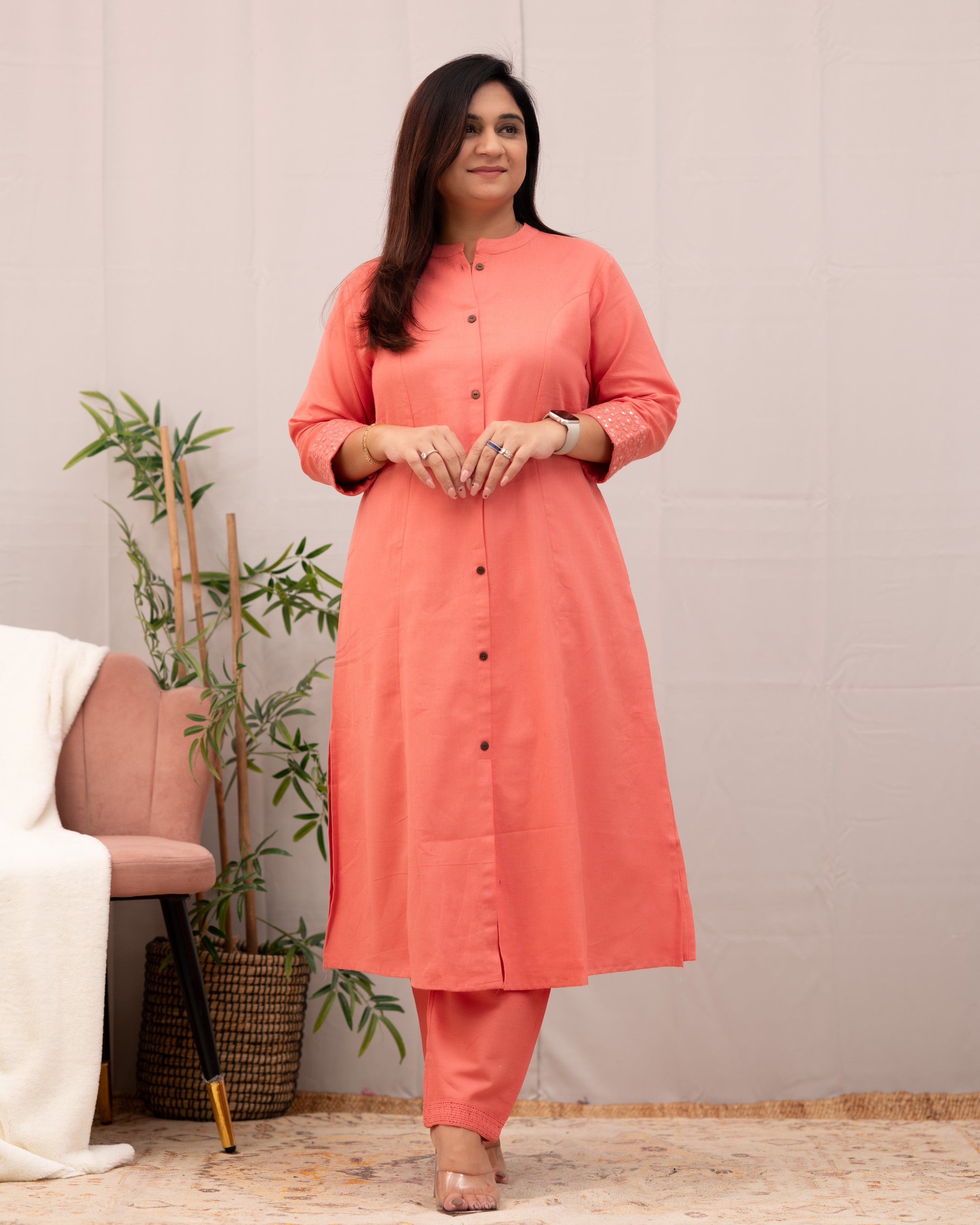 Raveena A-line Embroidered  Cotton casual Pant Set - The Jaipur Studio