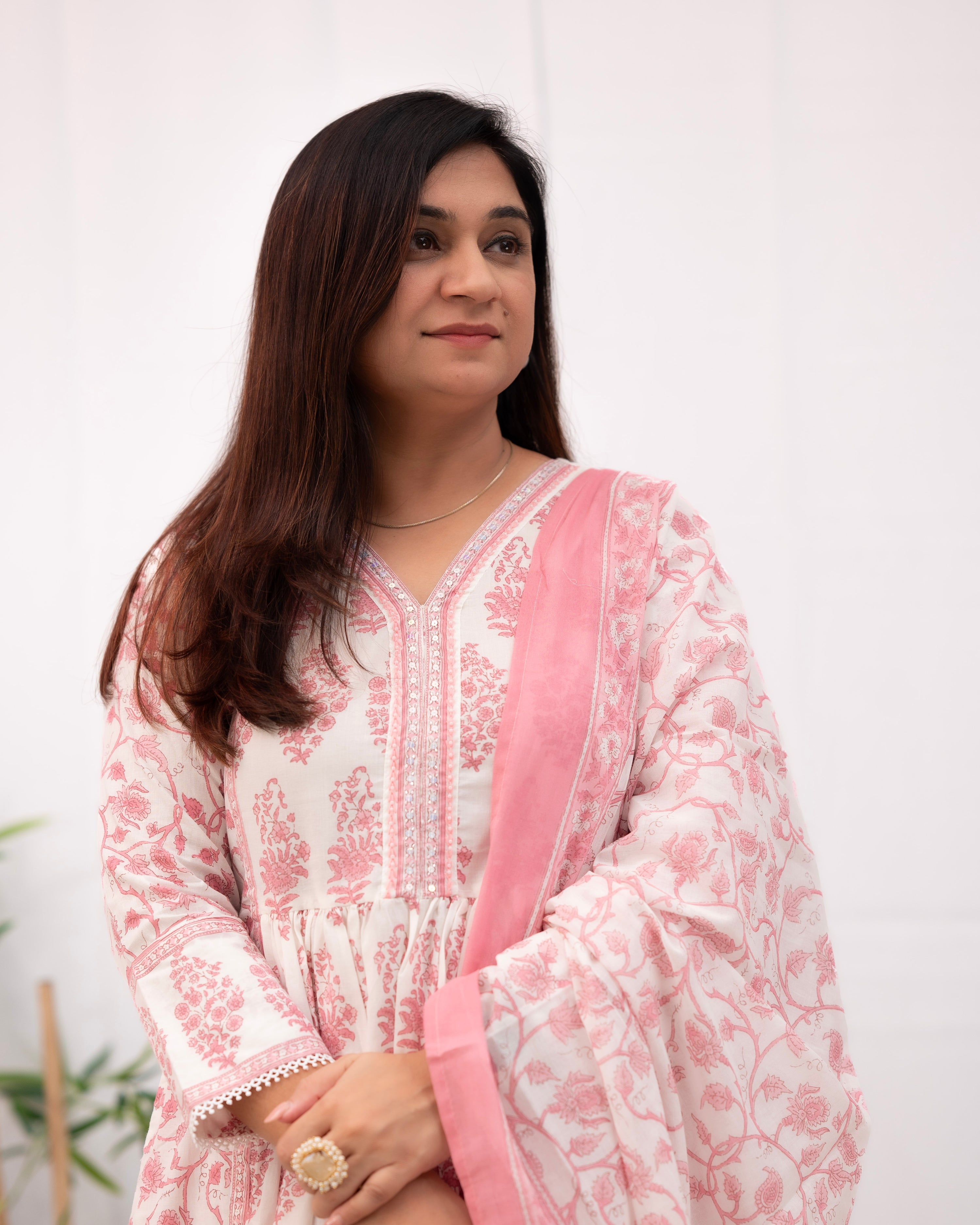 Saloni Premium Cotton Embroidered Anarkali Pant Set - The Jaipur Studio