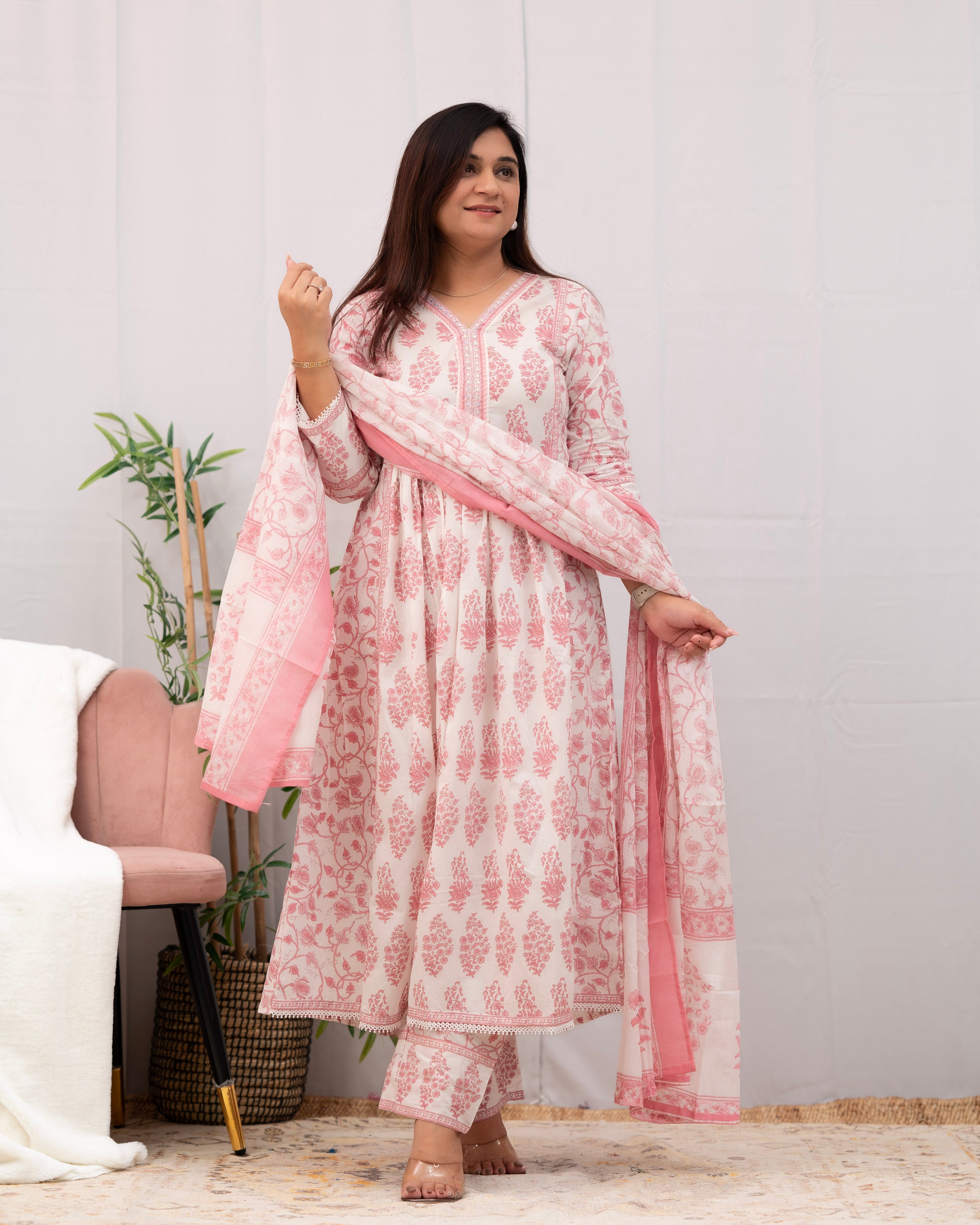 Saloni Premium Cotton Embroidered Anarkali Pant Set - The Jaipur Studio