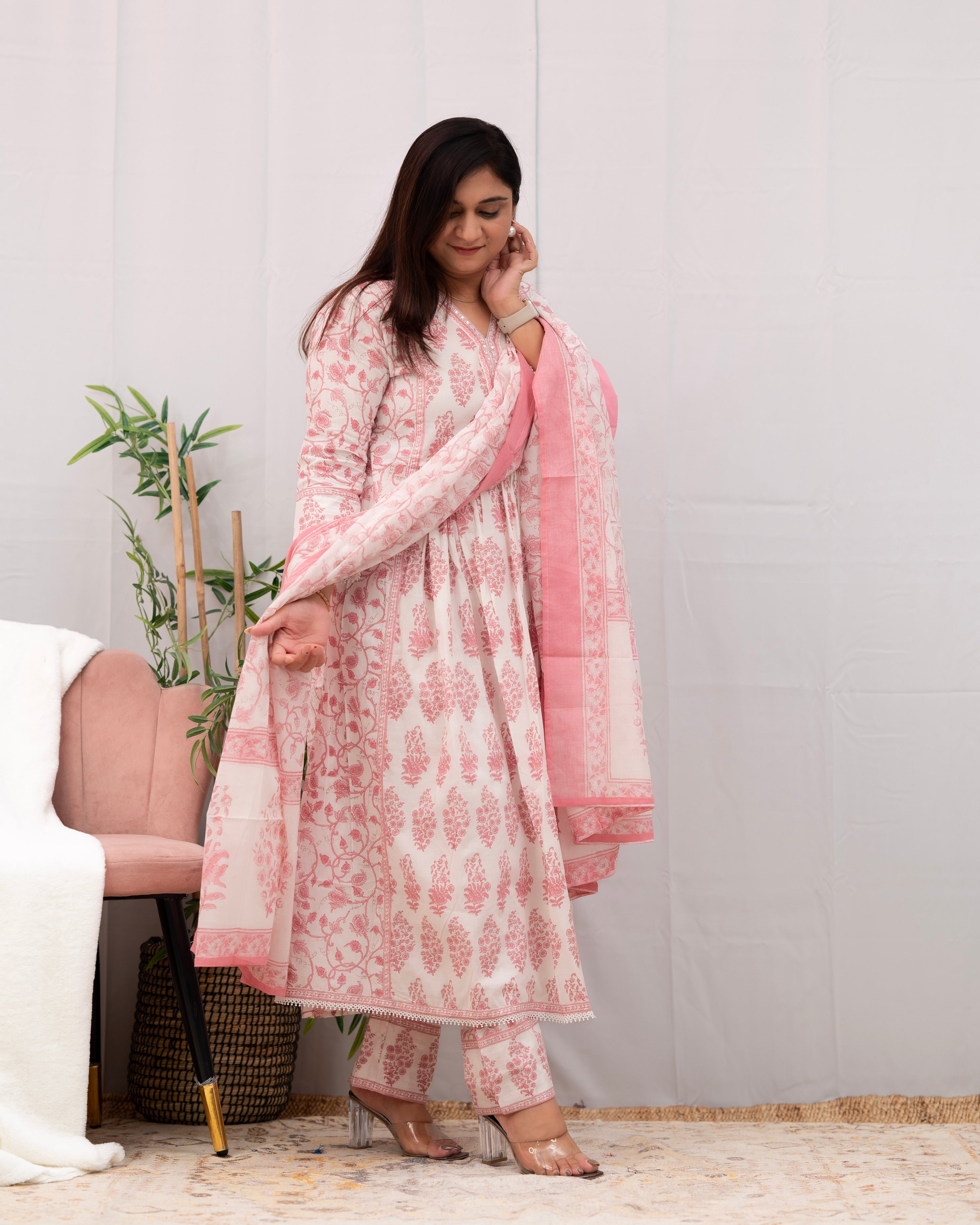 Saloni Premium Cotton Embroidered Anarkali Pant Set - The Jaipur Studio