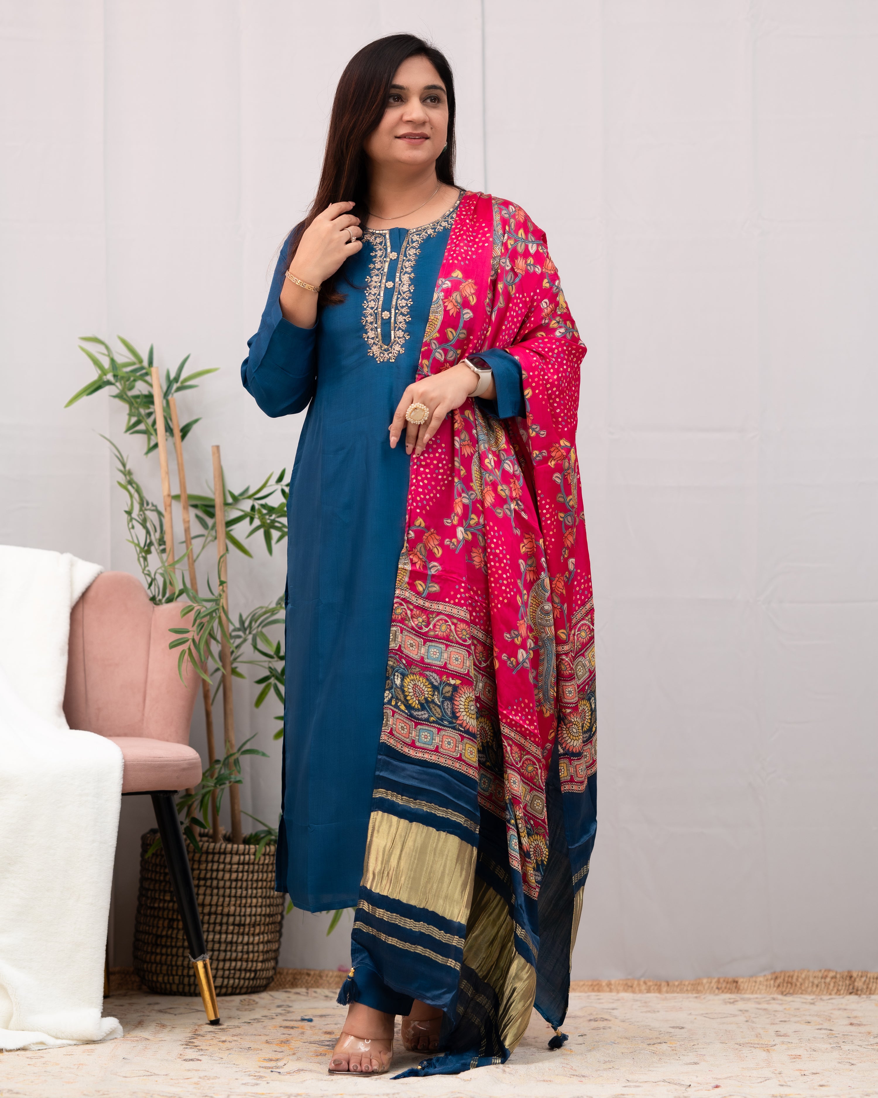 Neelam silk Embroidered Pant Set - The Jaipur Studio