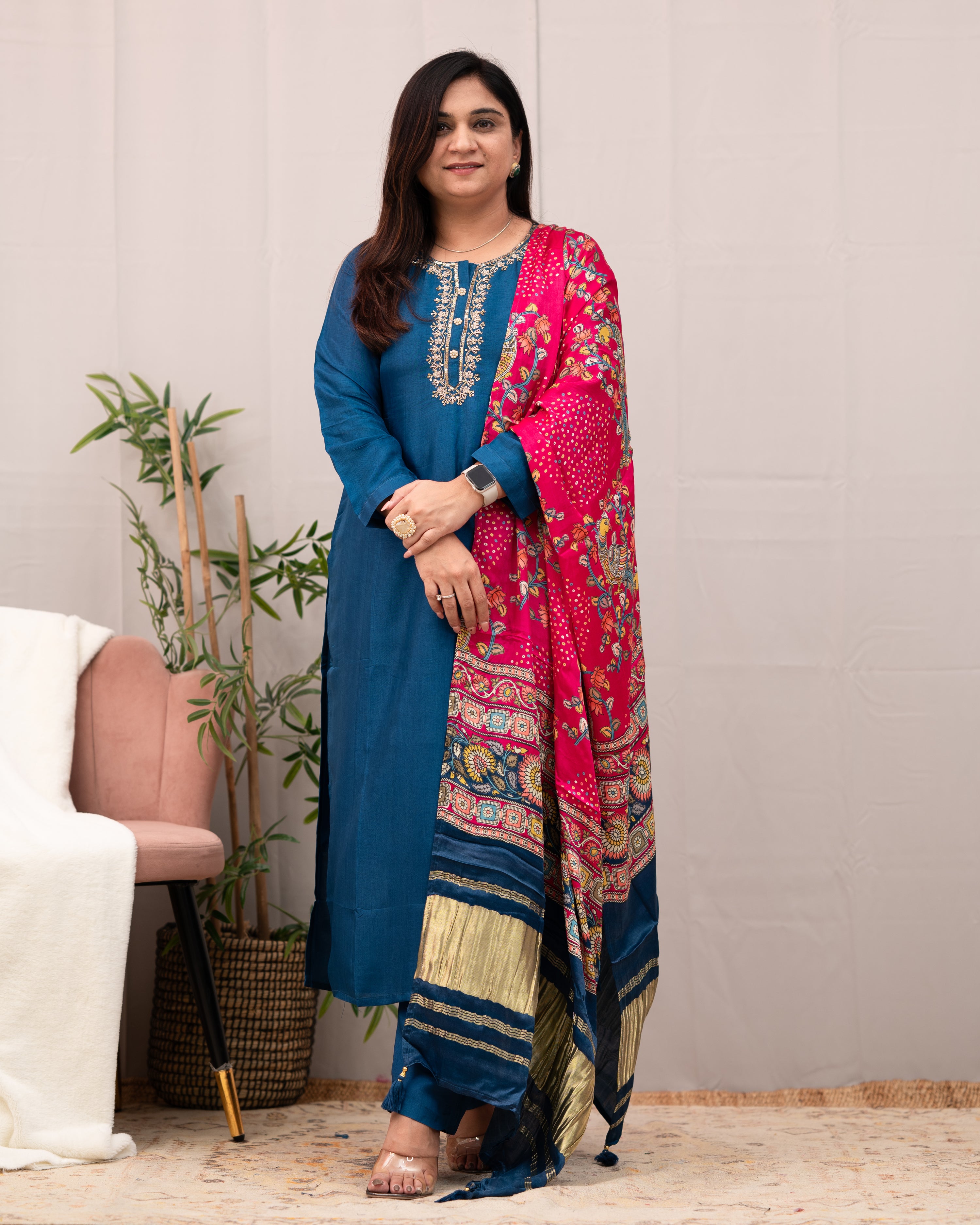 Neelam silk Embroidered Pant Set - The Jaipur Studio