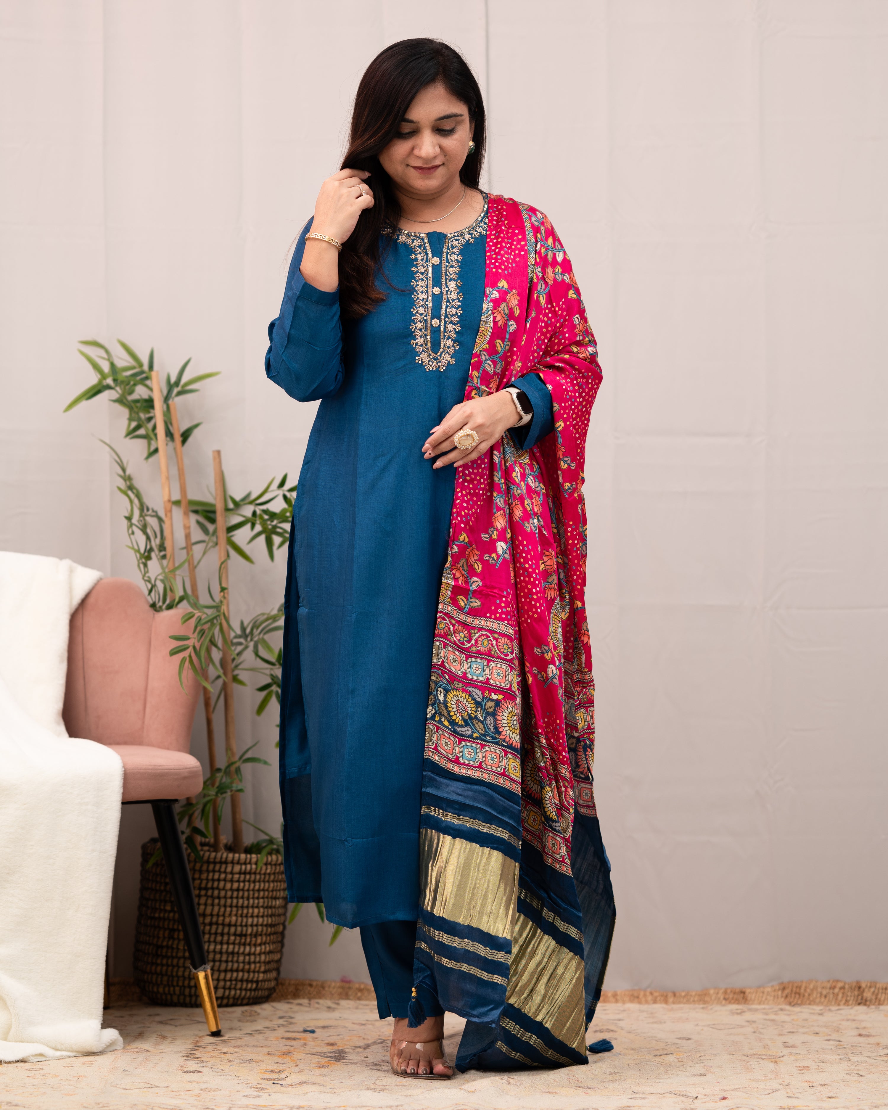 Neelam silk Embroidered Pant Set - The Jaipur Studio