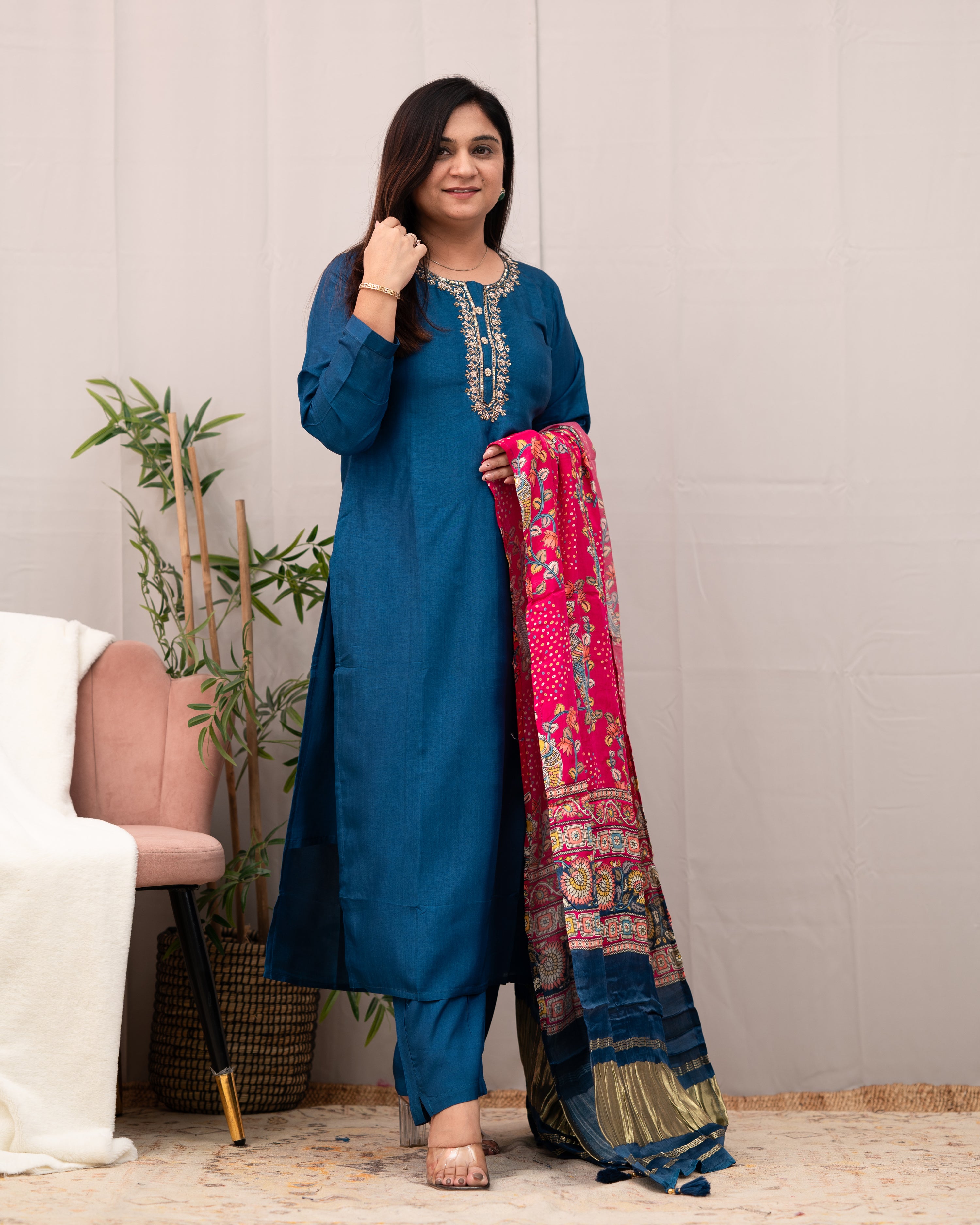 Neelam silk Embroidered Pant Set - The Jaipur Studio