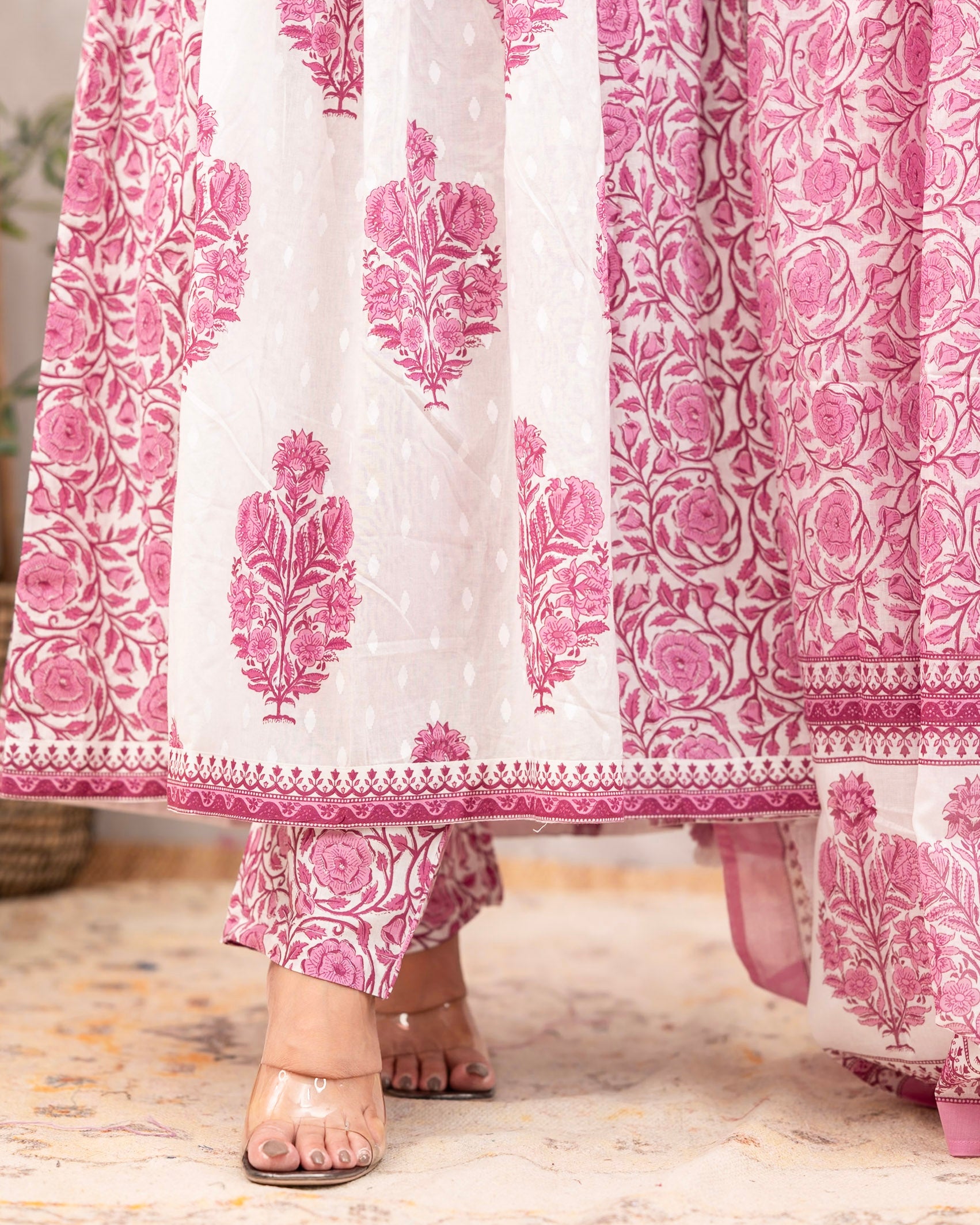 Kaira Premium Cotton Embroidered Anarkali Pant Set - The Jaipur Studio
