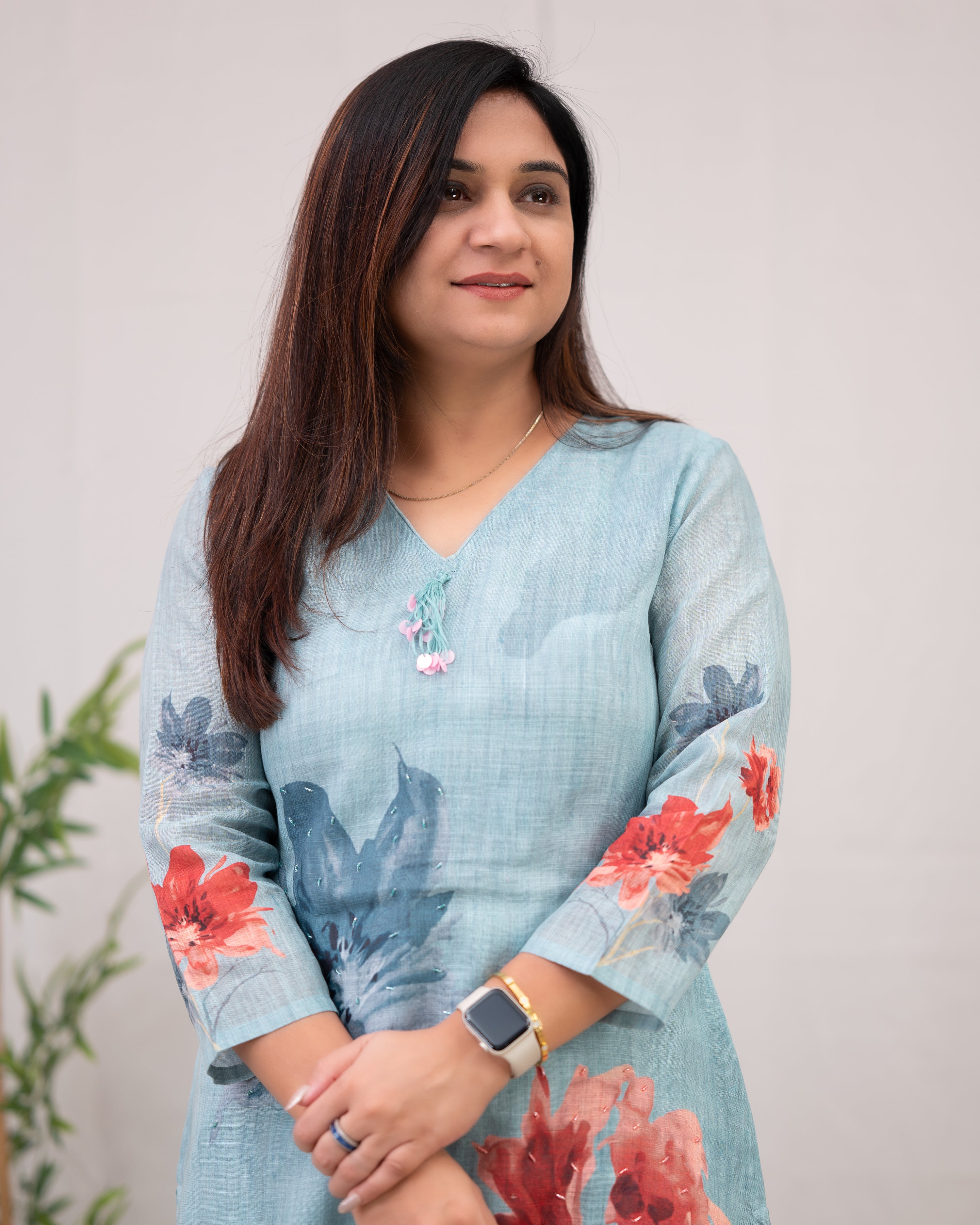Linen Hand work brush Painted Pant Set - The Jaipur Studio