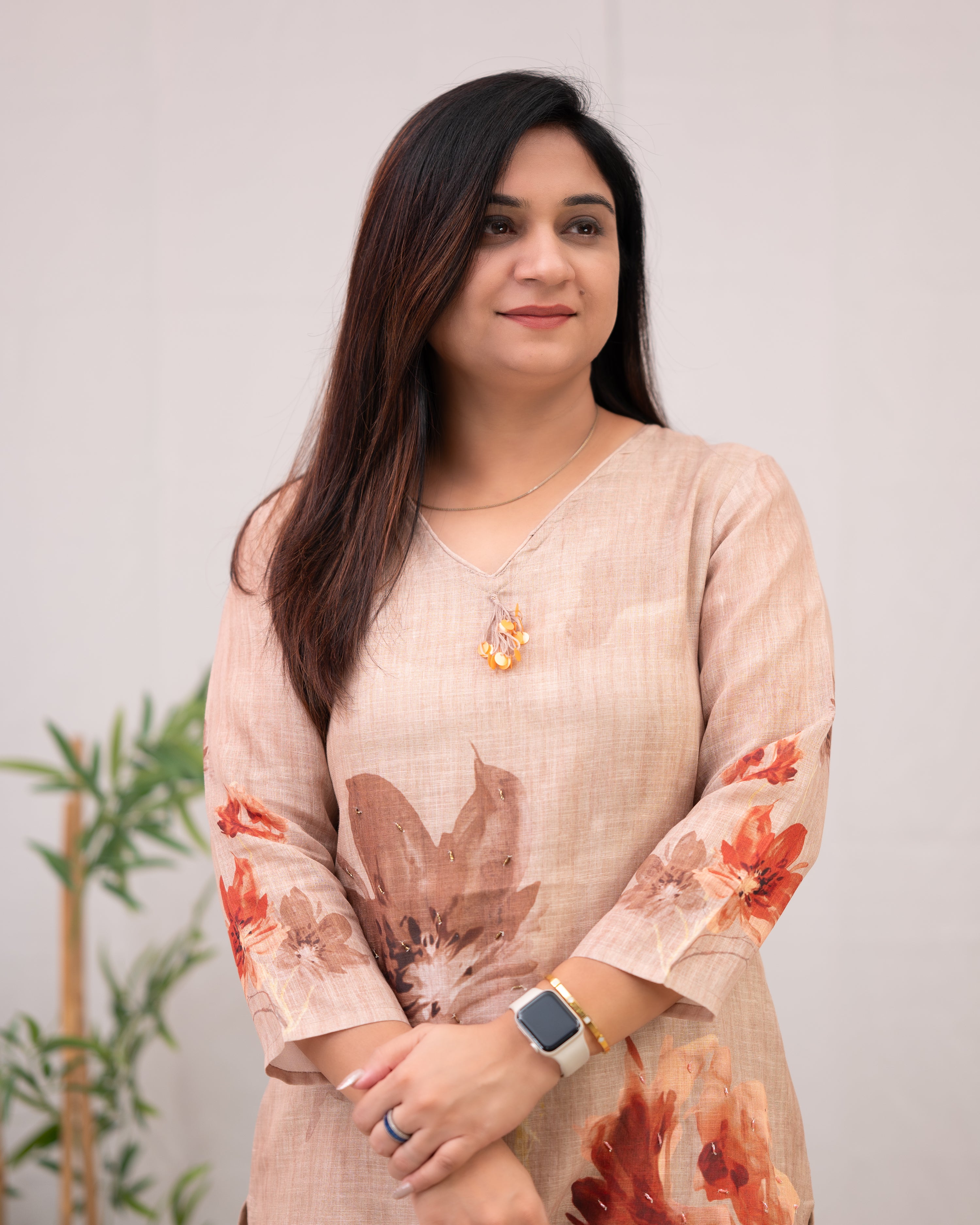 Linen Hand work brush Painted Pant Set - The Jaipur Studio