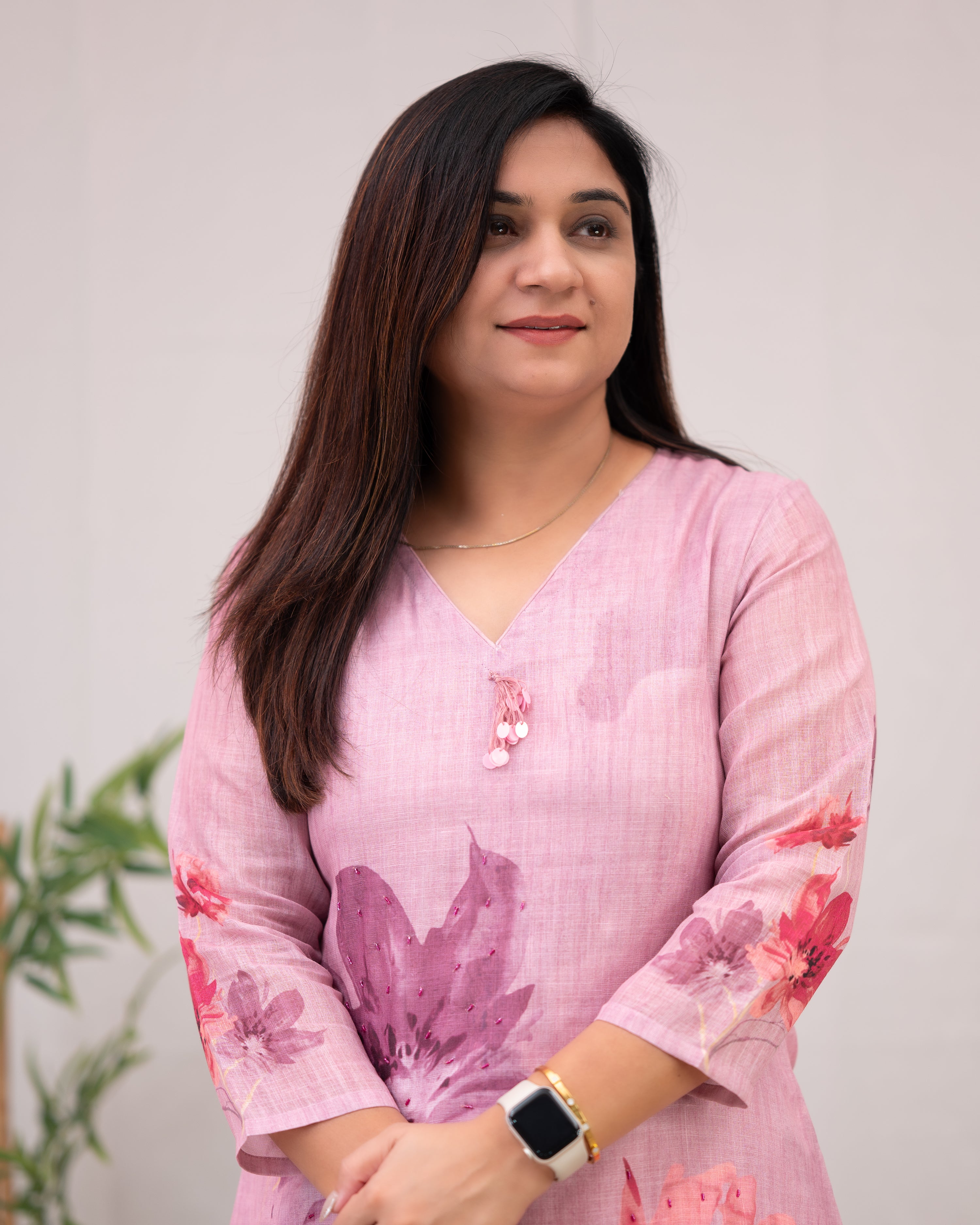 Linen Hand work brush Painted Pant Set - The Jaipur Studio