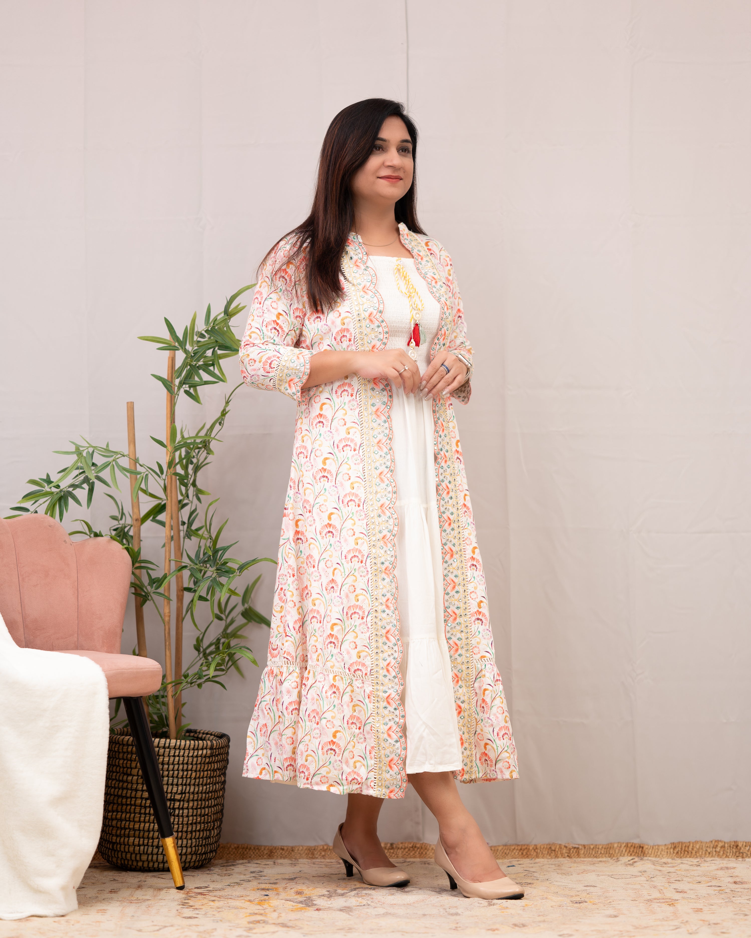 Maria Cotton Casual Sciffili Long Shrug Dress - The Jaipur Studio