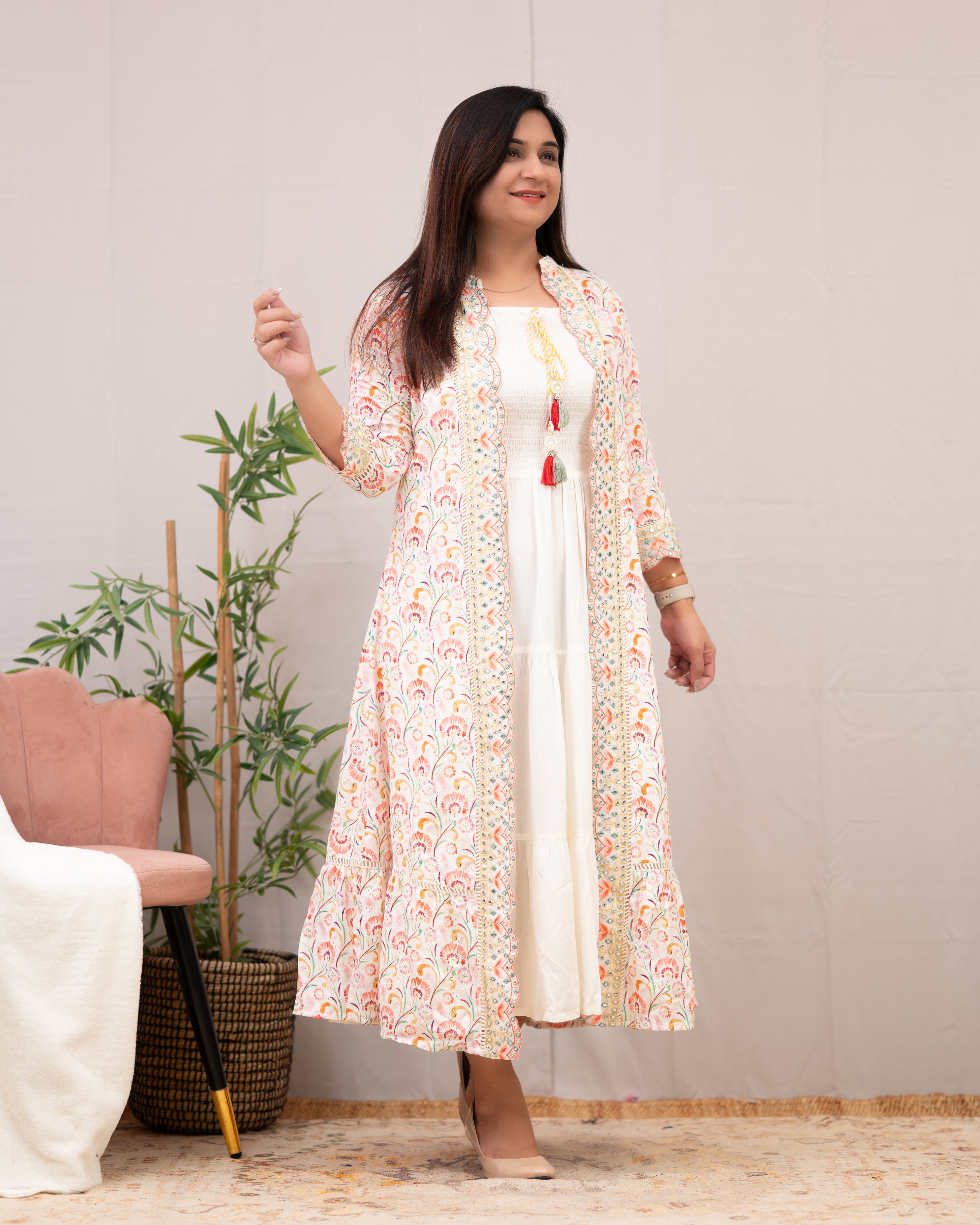 Maria Cotton Casual Sciffili Long Shrug Dress - The Jaipur Studio