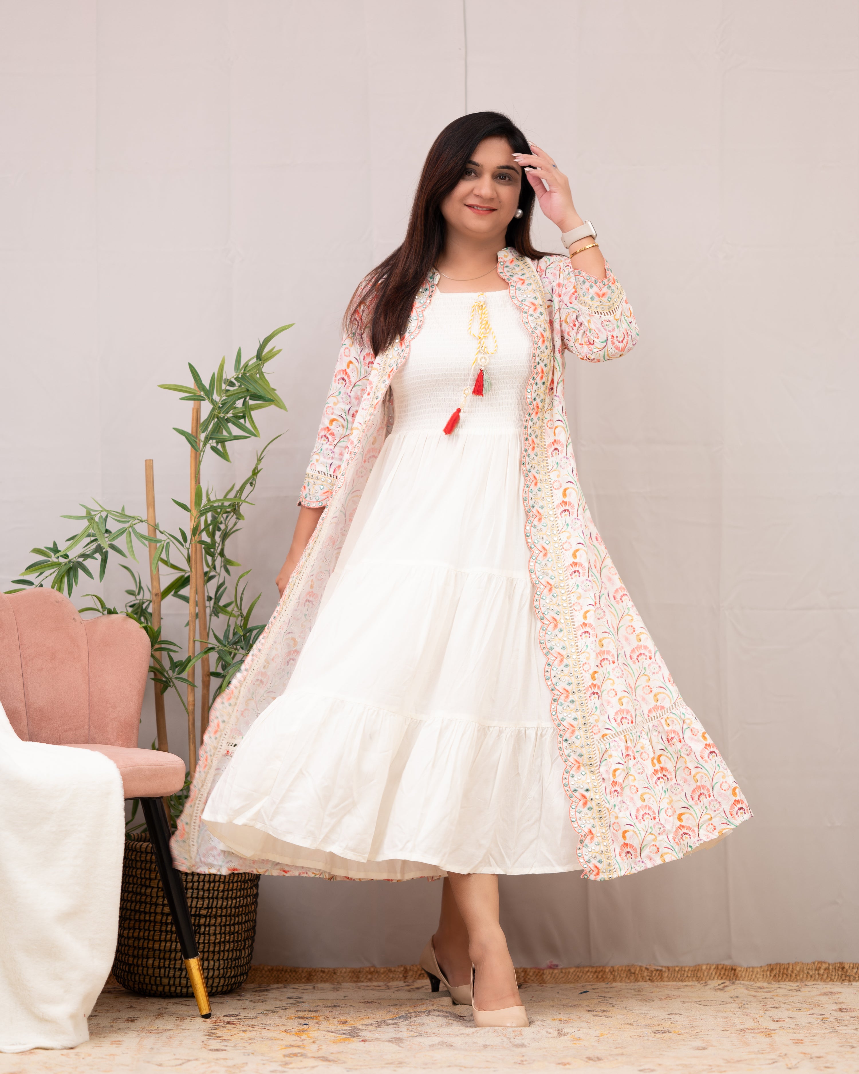 Maria Cotton Casual Sciffili Long Shrug Dress - The Jaipur Studio
