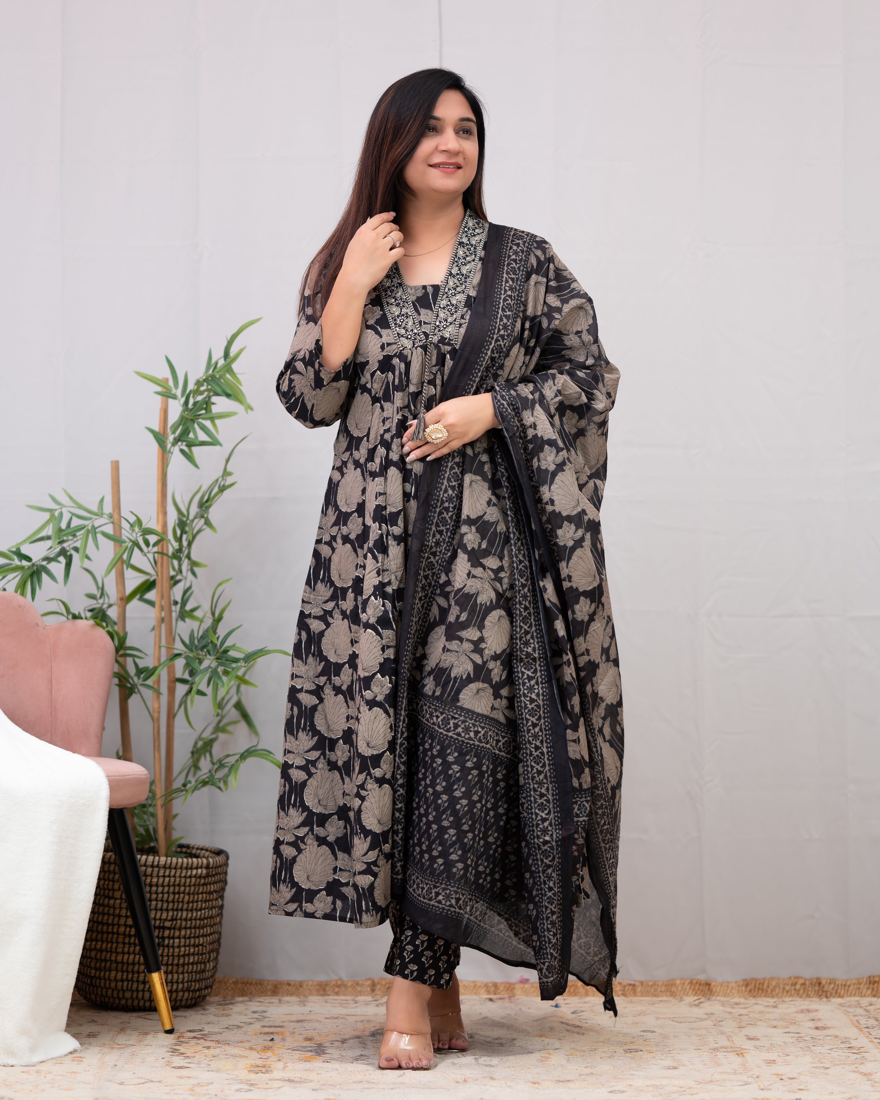 Shaina Floral A-line Pant Set with Pocket - The Jaipur Studio