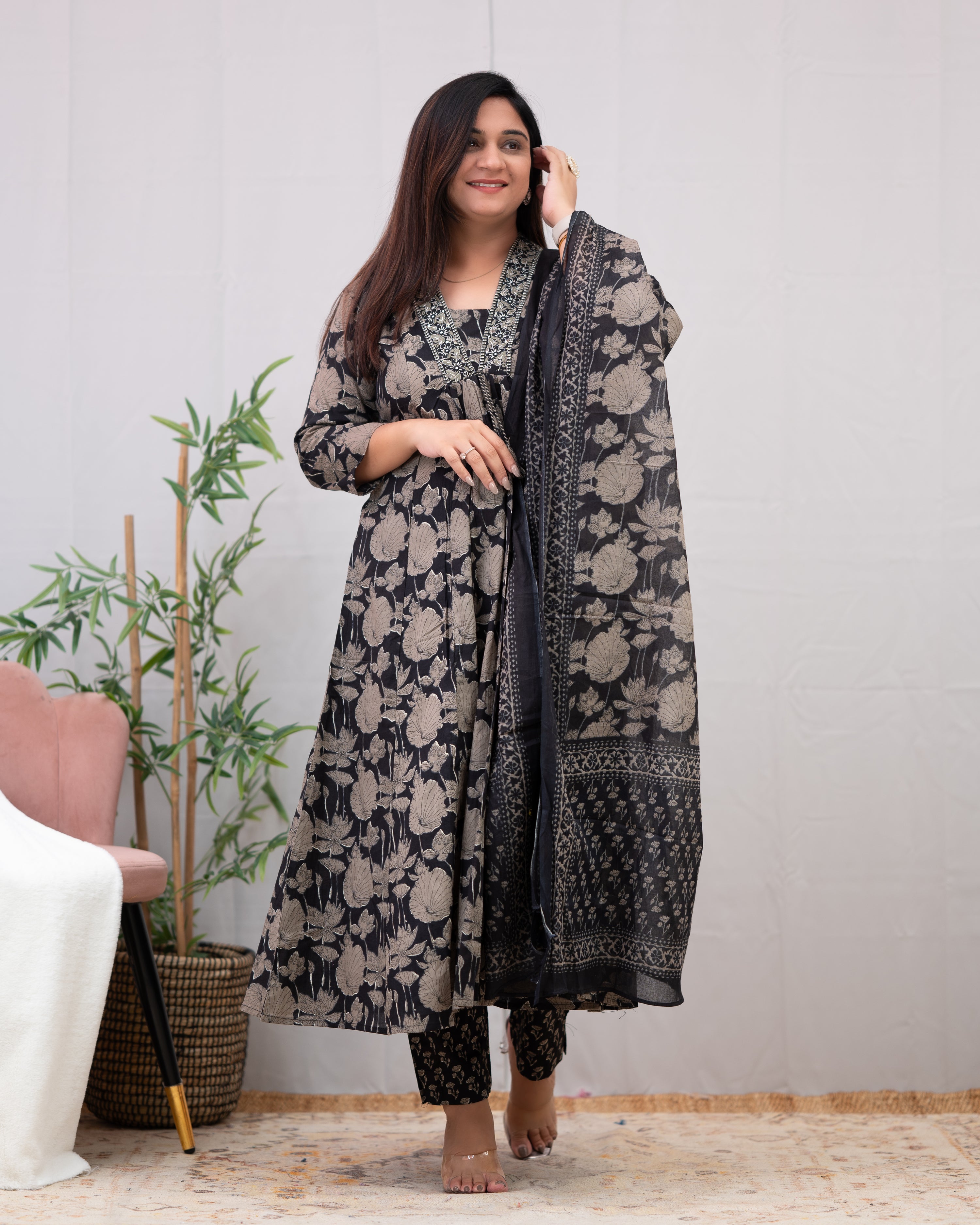 Shaina Floral A-line Pant Set with Pocket - The Jaipur Studio