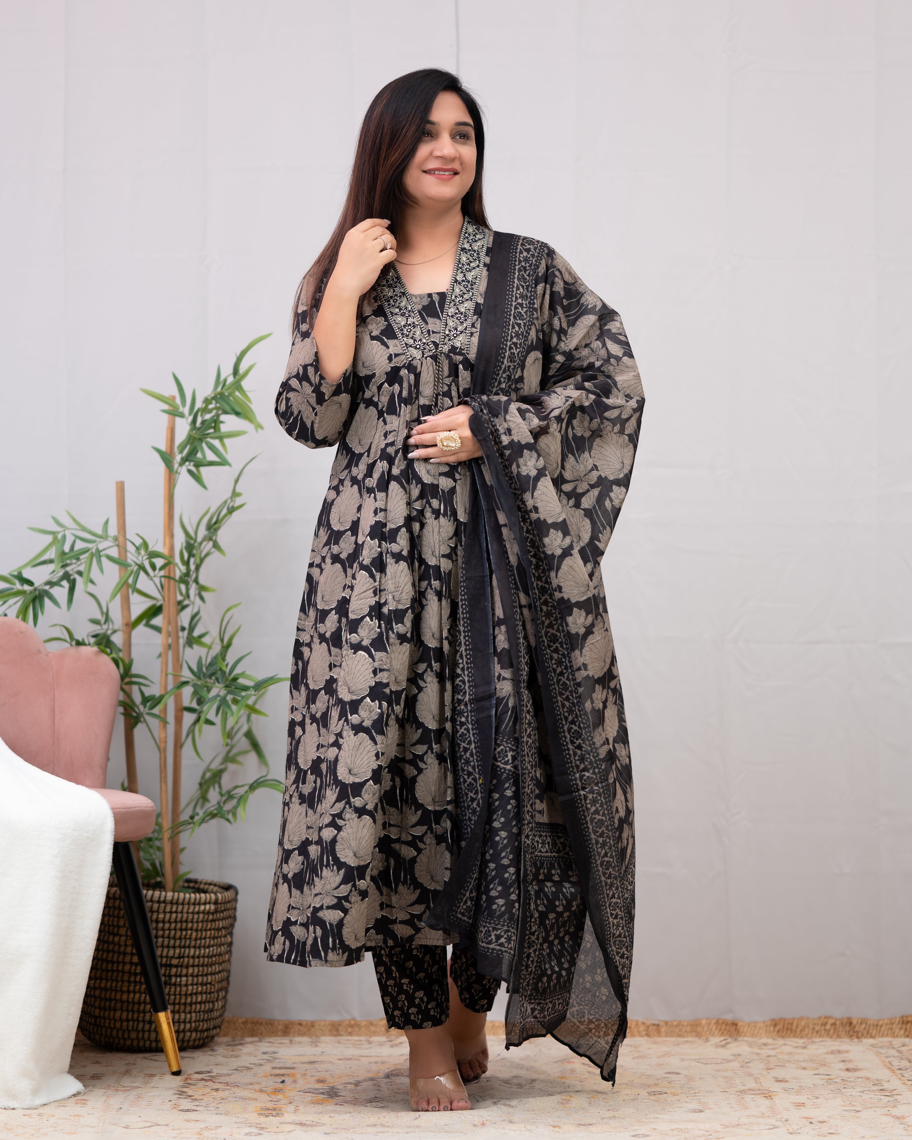 Shaina Floral A-line Pant Set with Pocket - The Jaipur Studio